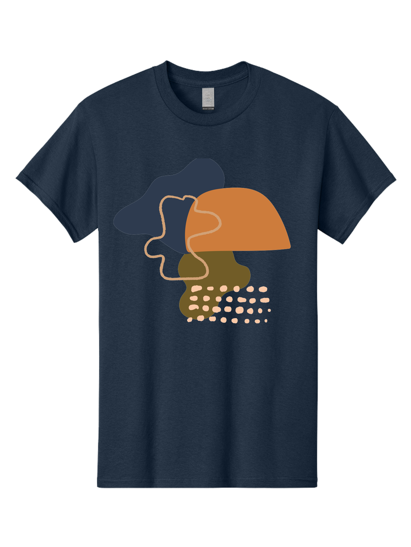 Abstract-Shapes-3 Men'S Graphic Tee, 100% Cotton, Comfortable Casual Summer Wear, Machine Washable, Abstract Shapes, Modern Art, Digital Illustration, Wavy Line, Layered Forms, Blue, Orange, Brown Colors, Minimalist Design, - Aaa355