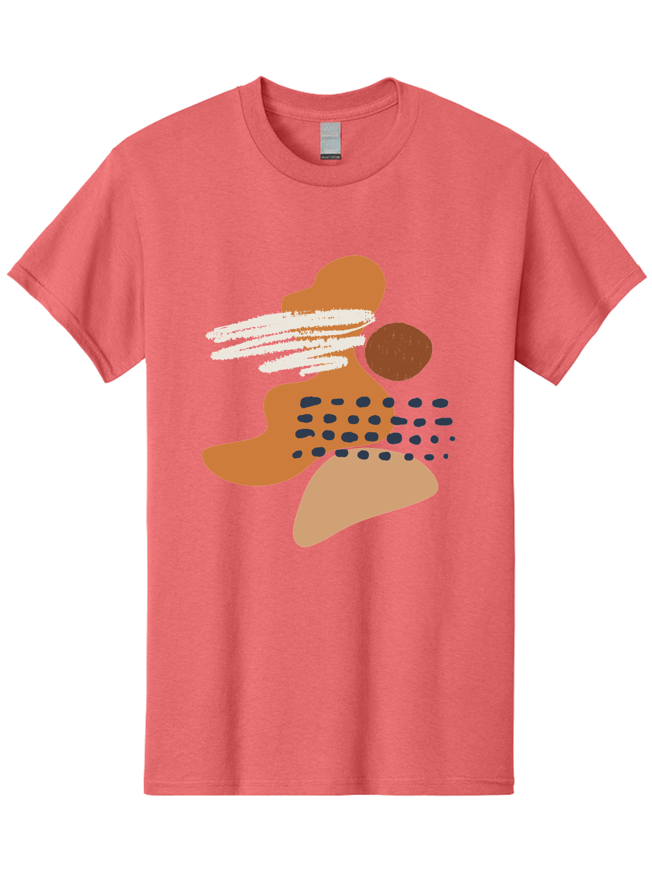 Abstract-Shapes Men'S Graphic Tee, 100% Cotton, Comfortable Casual Summer Wear, Machine Washable, Abstract Art, Modern Design, Geometric Shapes, Orange And Brown Hues, White Streaks, Black Dots, Artistic Expression, Contemporary Style - Aaa357
