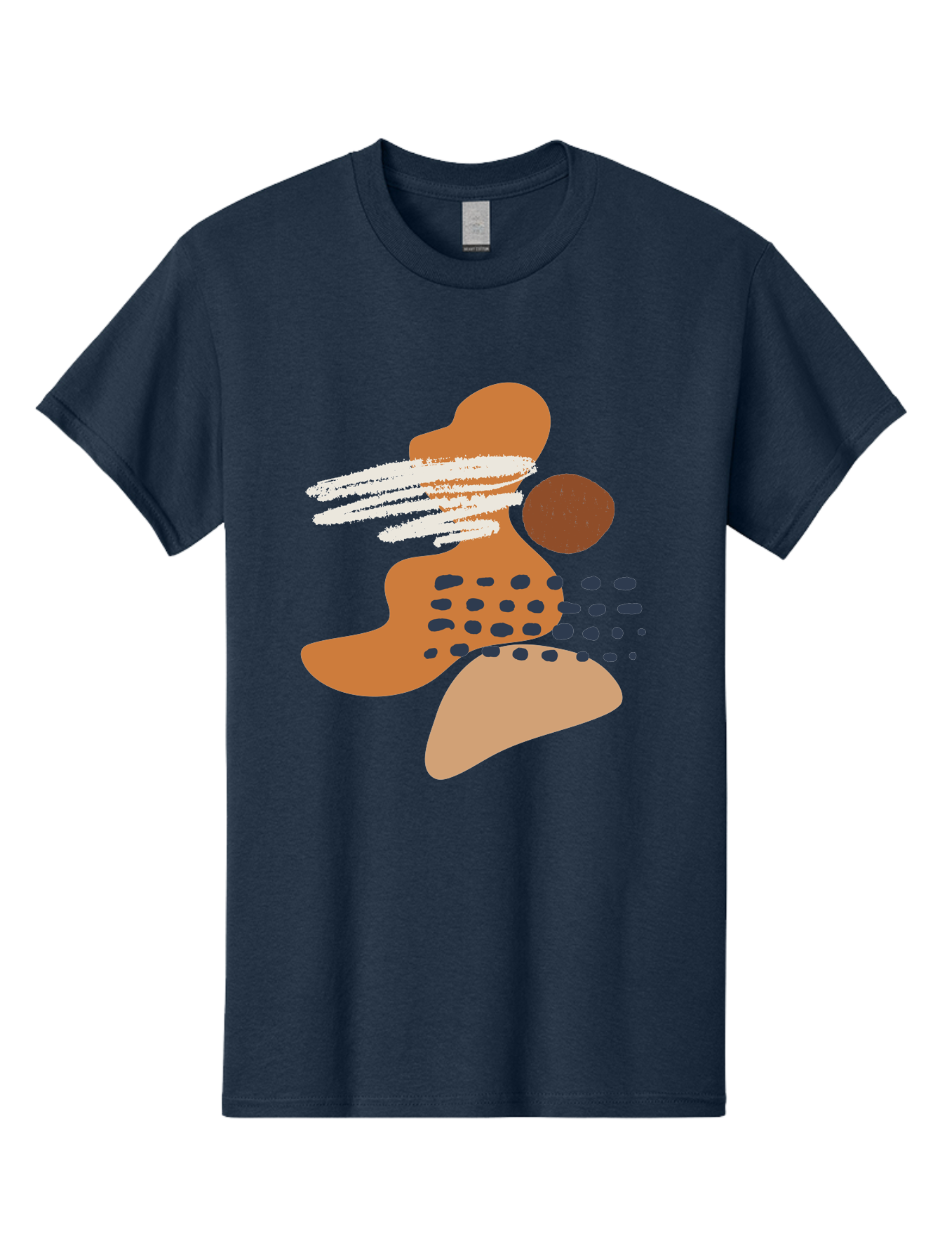 Abstract-Shapes Men'S Graphic Tee, 100% Cotton, Comfortable Casual Summer Wear, Machine Washable, Abstract Art, Modern Design, Geometric Shapes, Orange And Brown Hues, White Streaks, Black Dots, Artistic Expression, Contemporary Style - Aaa357