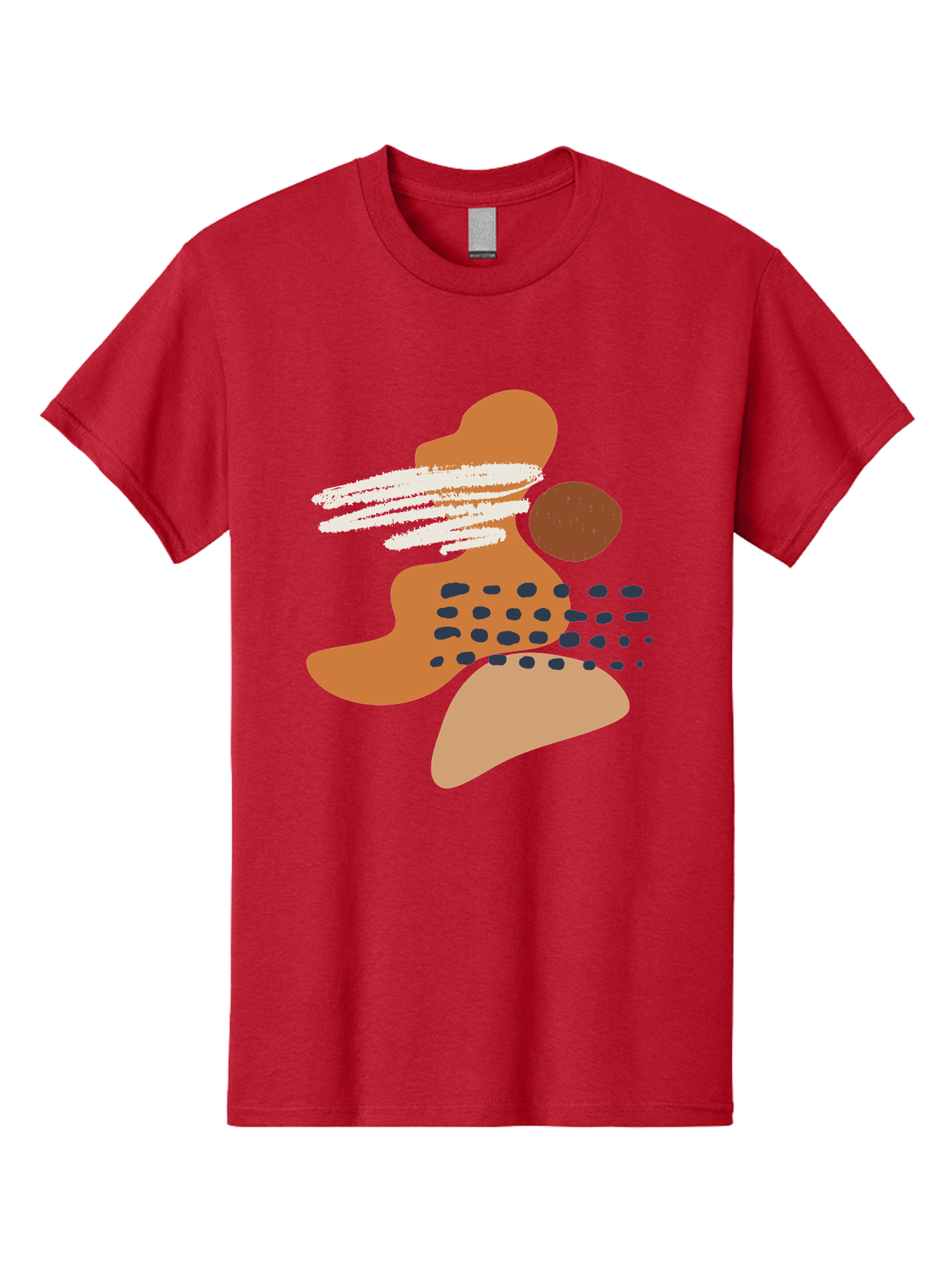 Abstract-Shapes Men'S Graphic Tee, 100% Cotton, Comfortable Casual Summer Wear, Machine Washable, Abstract Art, Modern Design, Geometric Shapes, Orange And Brown Hues, White Streaks, Black Dots, Artistic Expression, Contemporary Style - Aaa357