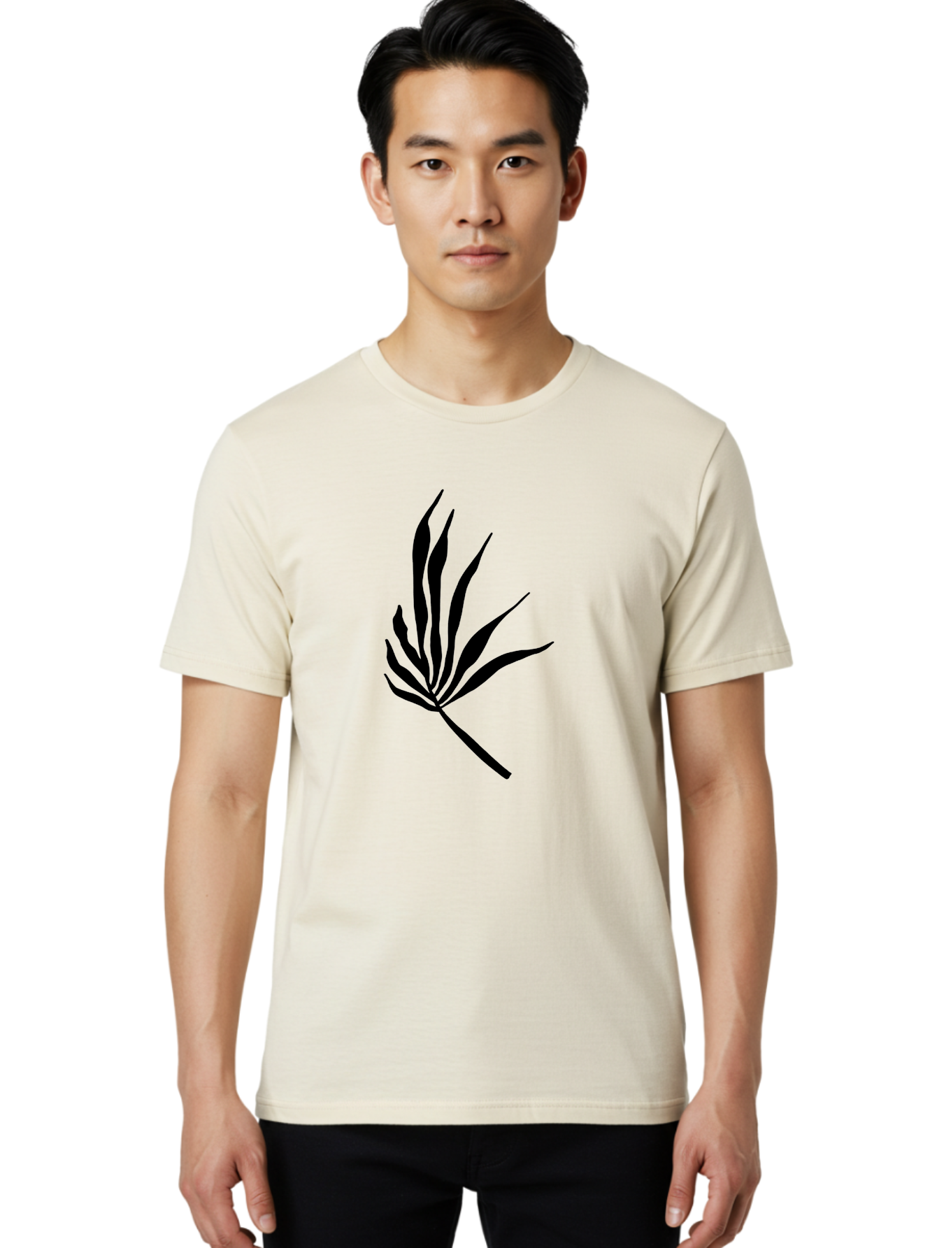Bamboo Men'S Graphic Tee, 100% Cotton, Comfortable Casual Summer Wear, Machine Washable, Bamboo, Black Silhouette, Minimalist Design, Simple Shapes, Modern Art, Graphic Illustration, Leafy Stems, Contemporary Style, Abstract Form - Aaa360
