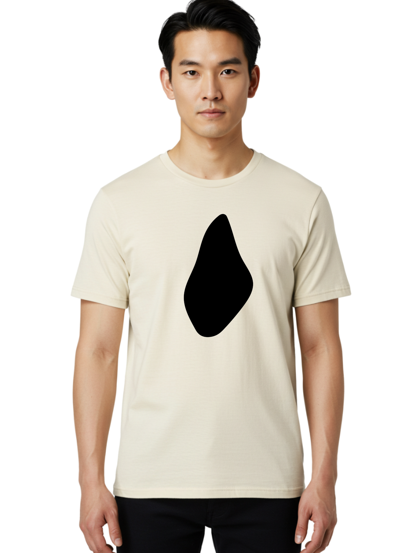 Black-Abstract-Shape Men'S Graphic Tee, 100% Cotton, Comfortable Casual Summer Wear, Machine Washable, Black Silhouette, Smooth Shape, Abstract Design, Minimalist Art, Simple Form, Elegant Silhouette, Modern Graphic - Aaa361