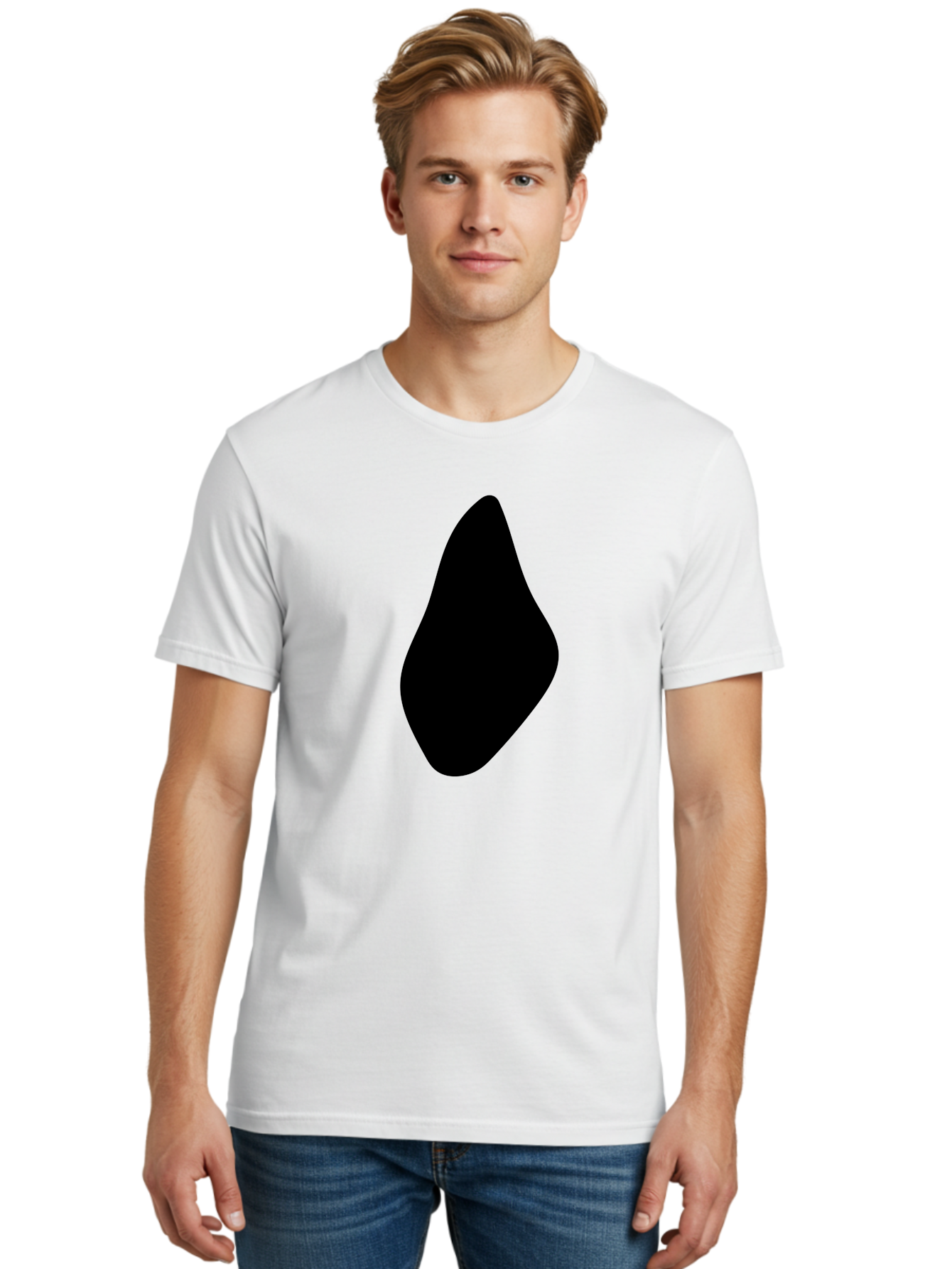 Black-Abstract-Shape Men'S Graphic Tee, 100% Cotton, Comfortable Casual Summer Wear, Machine Washable, Black Silhouette, Smooth Shape, Abstract Design, Minimalist Art, Simple Form, Elegant Silhouette, Modern Graphic - Aaa361