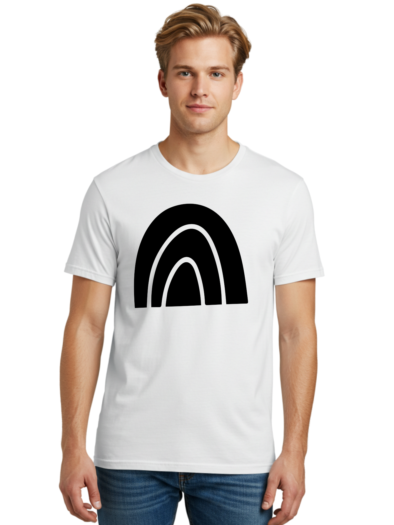 Black-Arches Men'S Graphic Tee, 100% Cotton, Comfortable Casual Summer Wear, Machine Washable, Black Arches, Neon Green Outlines, Modern Minimalist Design, Simple Shapes, Abstract Art, Geometric Pattern - Aaa363