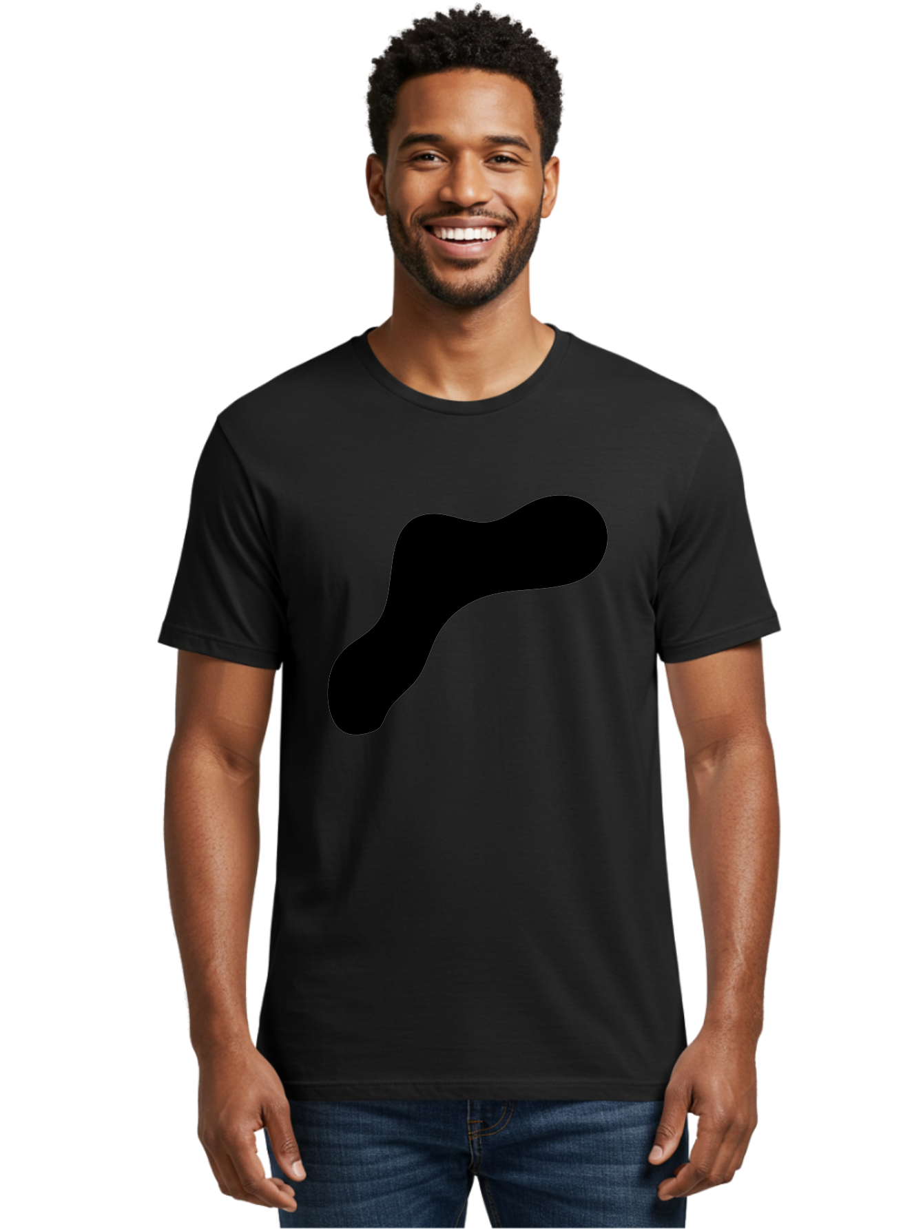 Black-Blob-1 Men'S Graphic Tee, 100% Cotton, Comfortable Casual Summer Wear, Machine Washable, Black Blob, Abstract Shape, Modern Design, Minimalist Art, Fluid Form, Contemporary Graphic - Aaa364