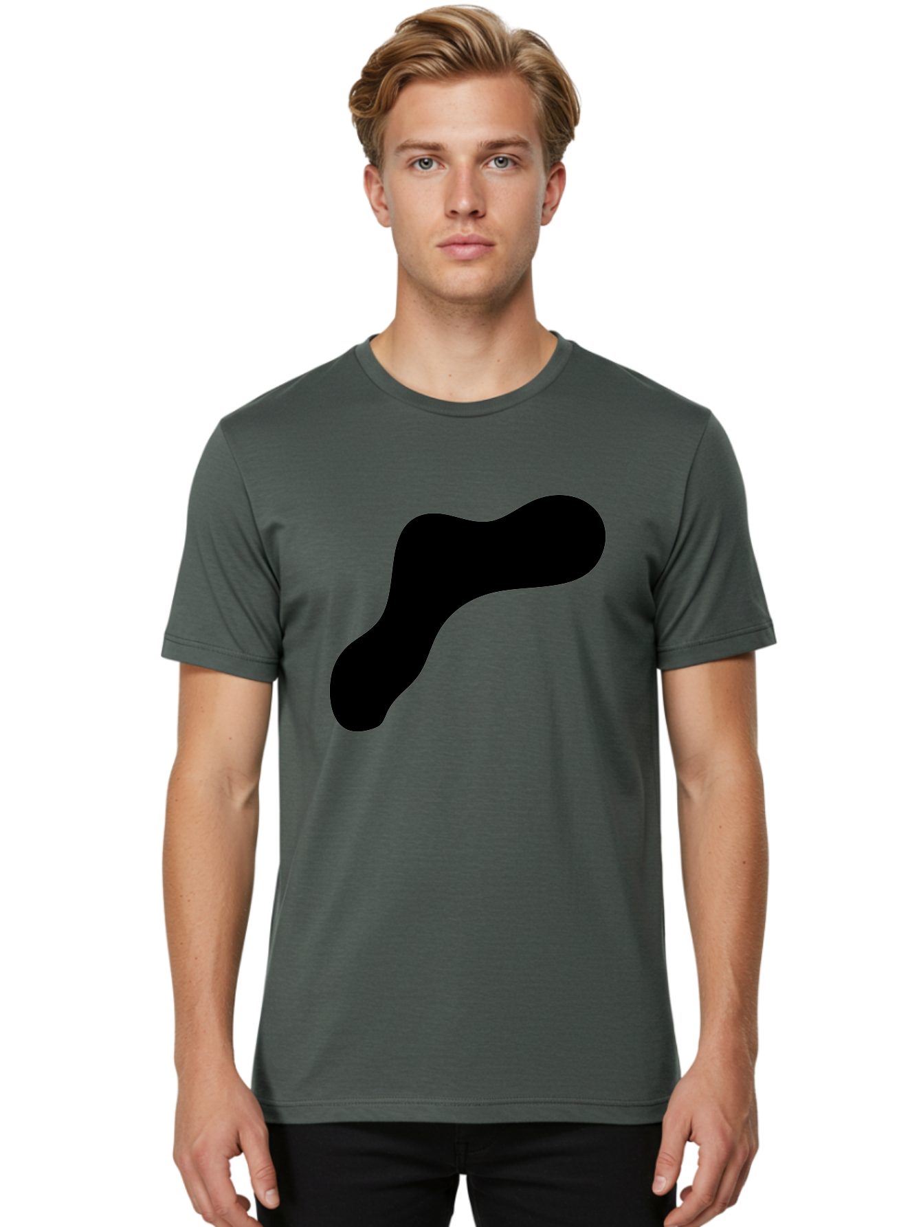 Black-Blob-1 Men'S Graphic Tee, 100% Cotton, Comfortable Casual Summer Wear, Machine Washable, Black Blob, Abstract Shape, Modern Design, Minimalist Art, Fluid Form, Contemporary Graphic - Aaa364