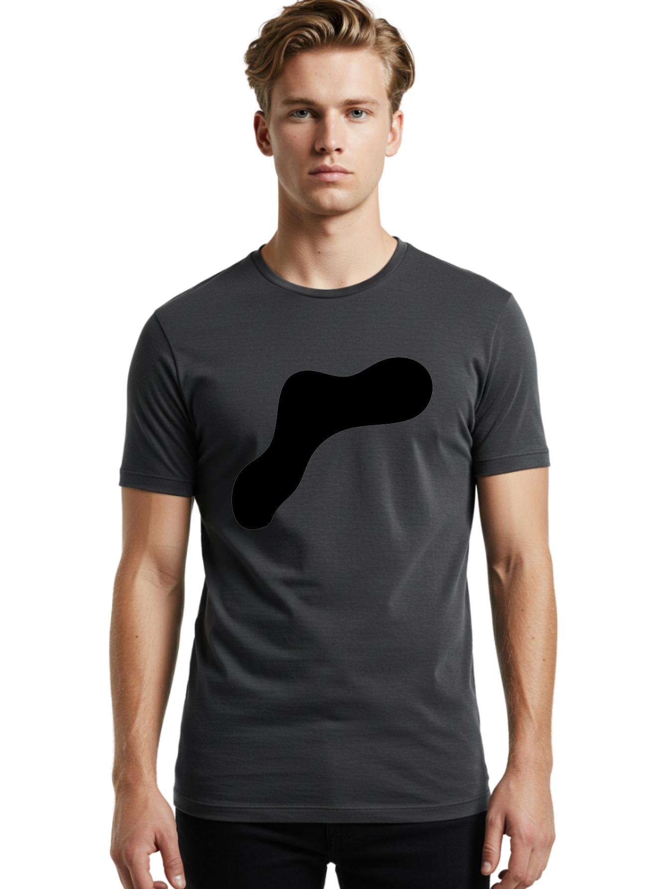 Black-Blob-1 Men'S Graphic Tee, 100% Cotton, Comfortable Casual Summer Wear, Machine Washable, Black Blob, Abstract Shape, Modern Design, Minimalist Art, Fluid Form, Contemporary Graphic - Aaa364