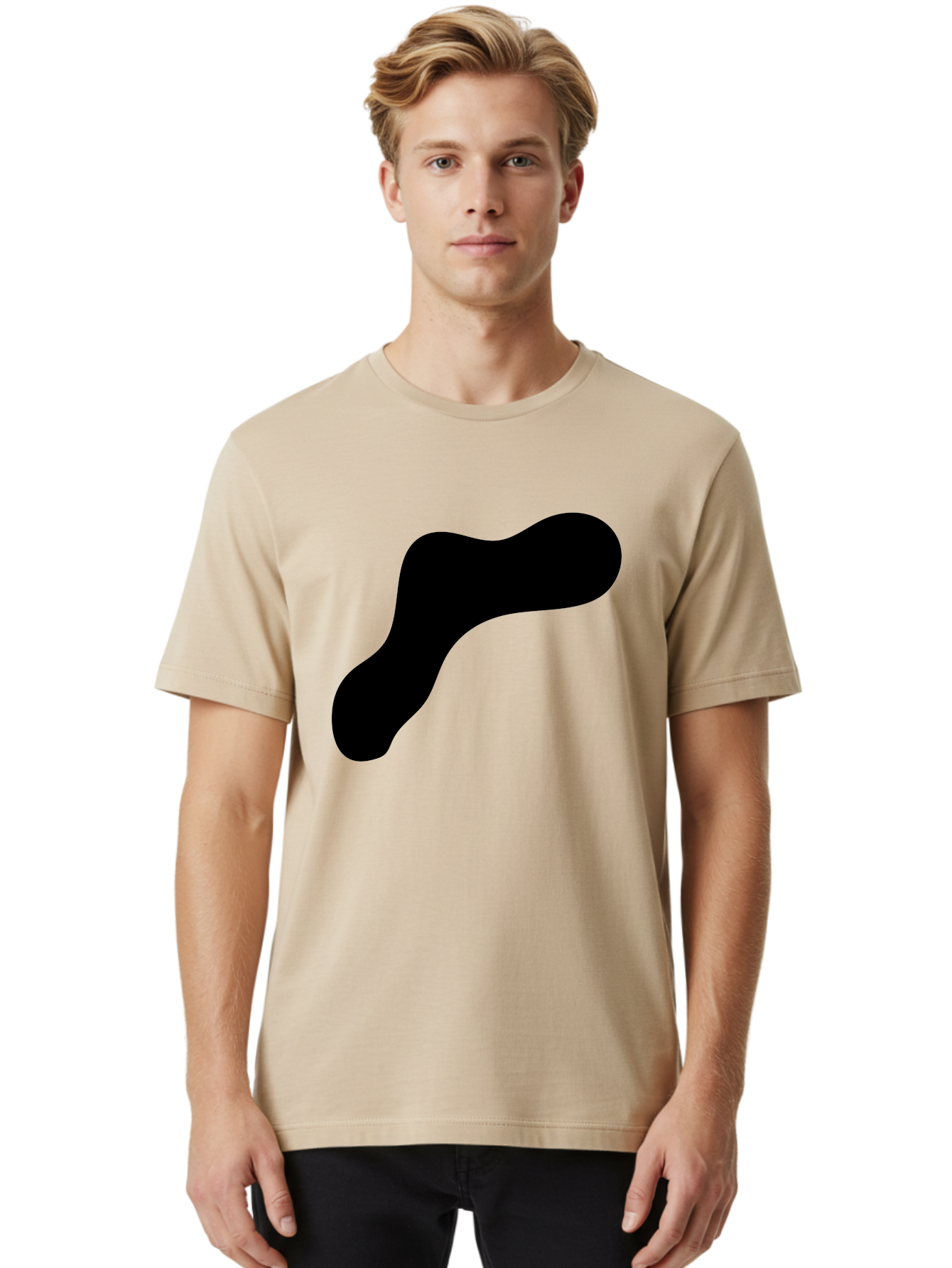 Black-Blob-1 Men'S Graphic Tee, 100% Cotton, Comfortable Casual Summer Wear, Machine Washable, Black Blob, Abstract Shape, Modern Design, Minimalist Art, Fluid Form, Contemporary Graphic - Aaa364