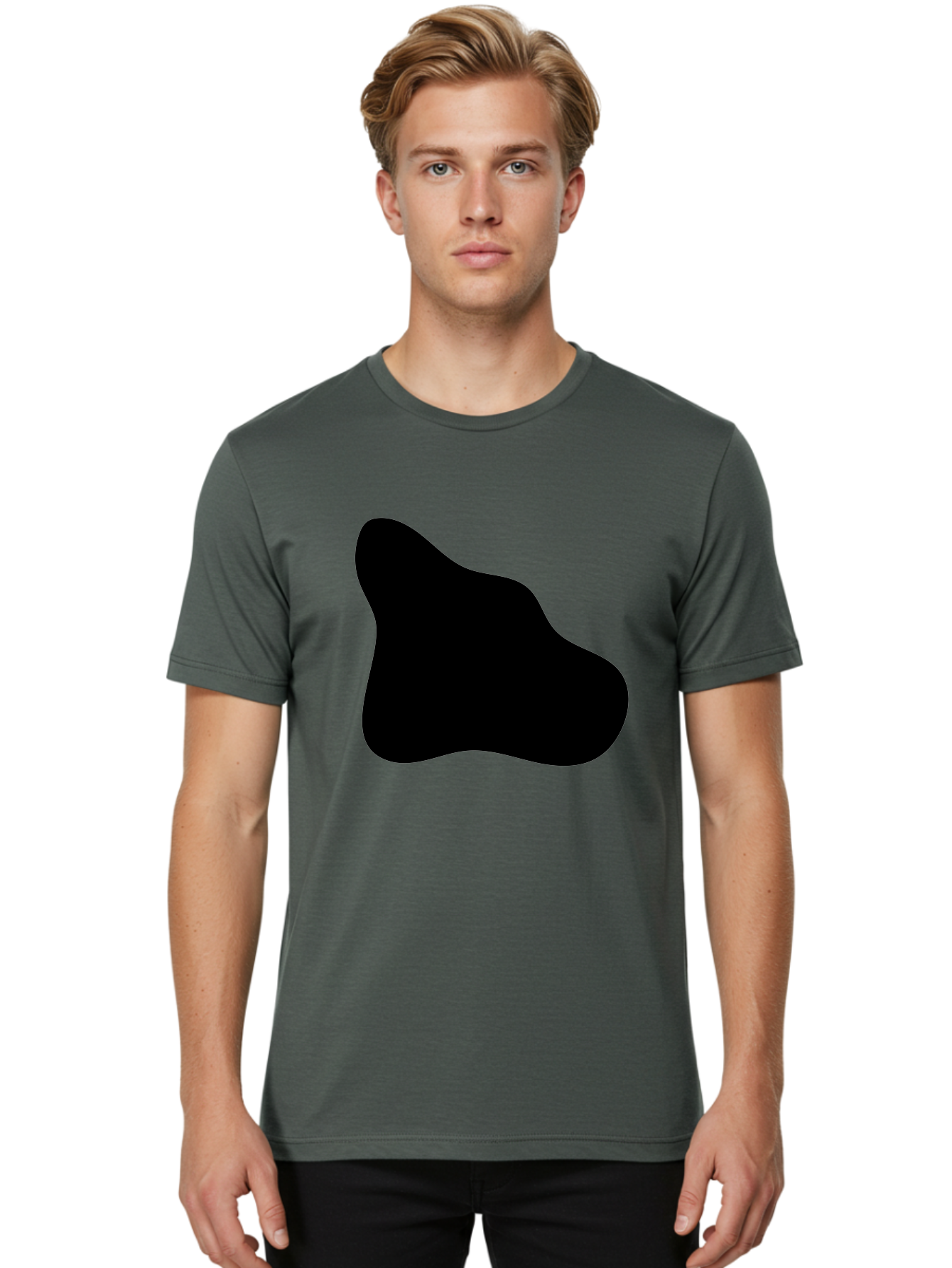 Black-Blob-2 Men'S Graphic Tee, 100% Cotton, Comfortable Casual Summer Wear, Machine Washable, Abstract Shape, Black Silhouette, Irregular Form, Modern Design, Graphic Element, Minimalist Art, Contemporary Style - Aaa365