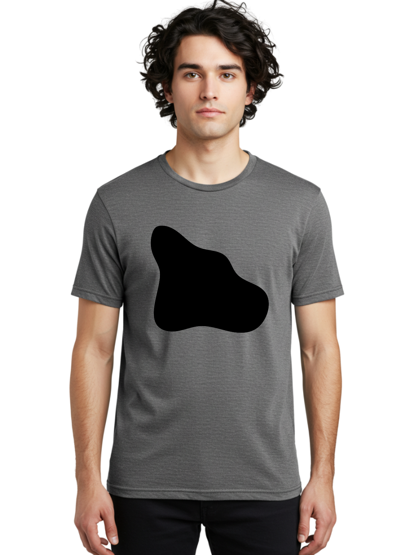 Black-Blob-2 Men'S Graphic Tee, 100% Cotton, Comfortable Casual Summer Wear, Machine Washable, Abstract Shape, Black Silhouette, Irregular Form, Modern Design, Graphic Element, Minimalist Art, Contemporary Style - Aaa365