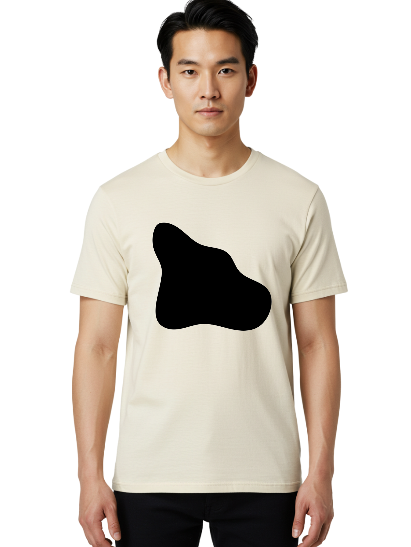 Black-Blob-2 Men'S Graphic Tee, 100% Cotton, Comfortable Casual Summer Wear, Machine Washable, Abstract Shape, Black Silhouette, Irregular Form, Modern Design, Graphic Element, Minimalist Art, Contemporary Style - Aaa365