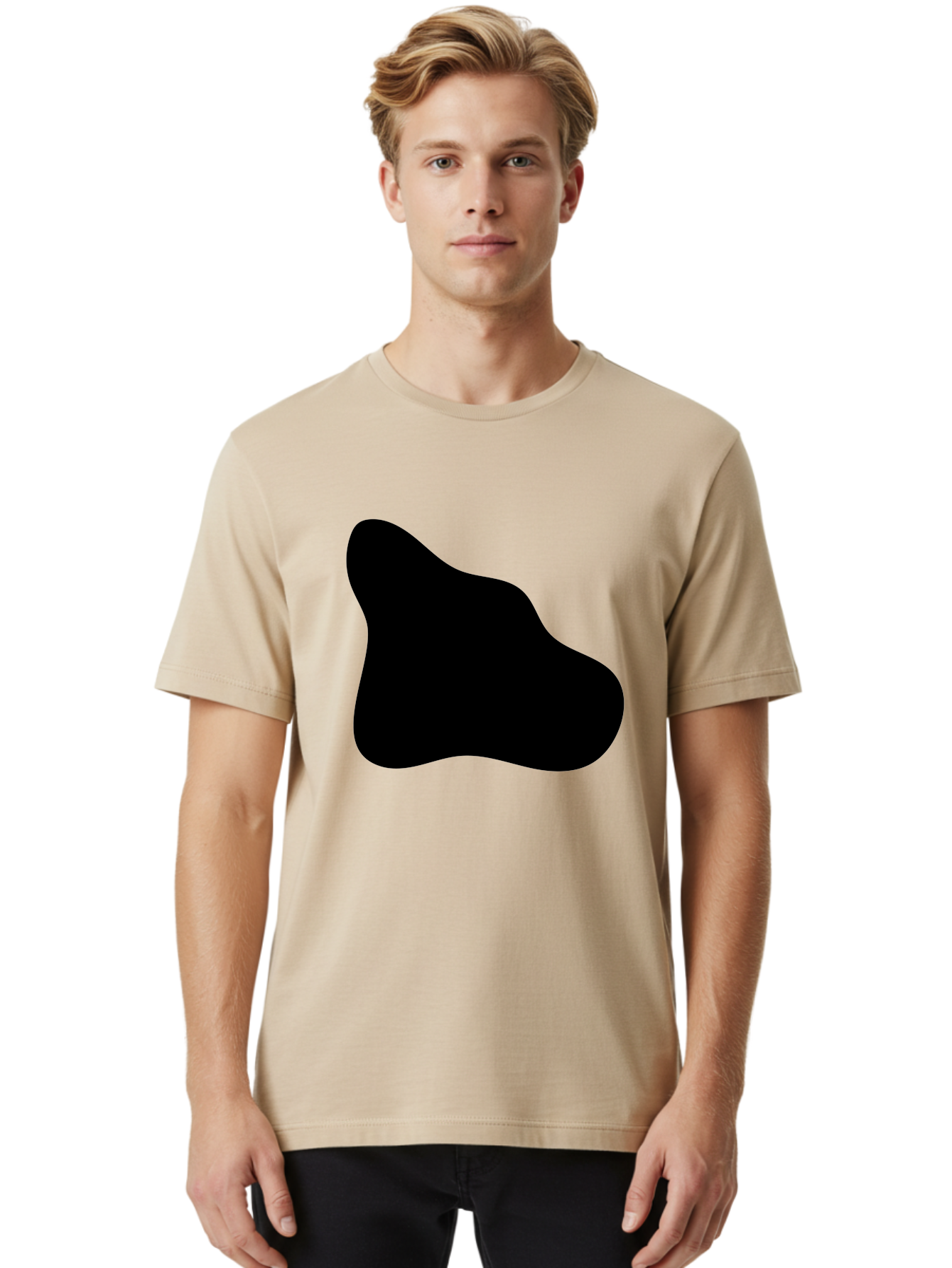 Black-Blob-2 Men'S Graphic Tee, 100% Cotton, Comfortable Casual Summer Wear, Machine Washable, Abstract Shape, Black Silhouette, Irregular Form, Modern Design, Graphic Element, Minimalist Art, Contemporary Style - Aaa365