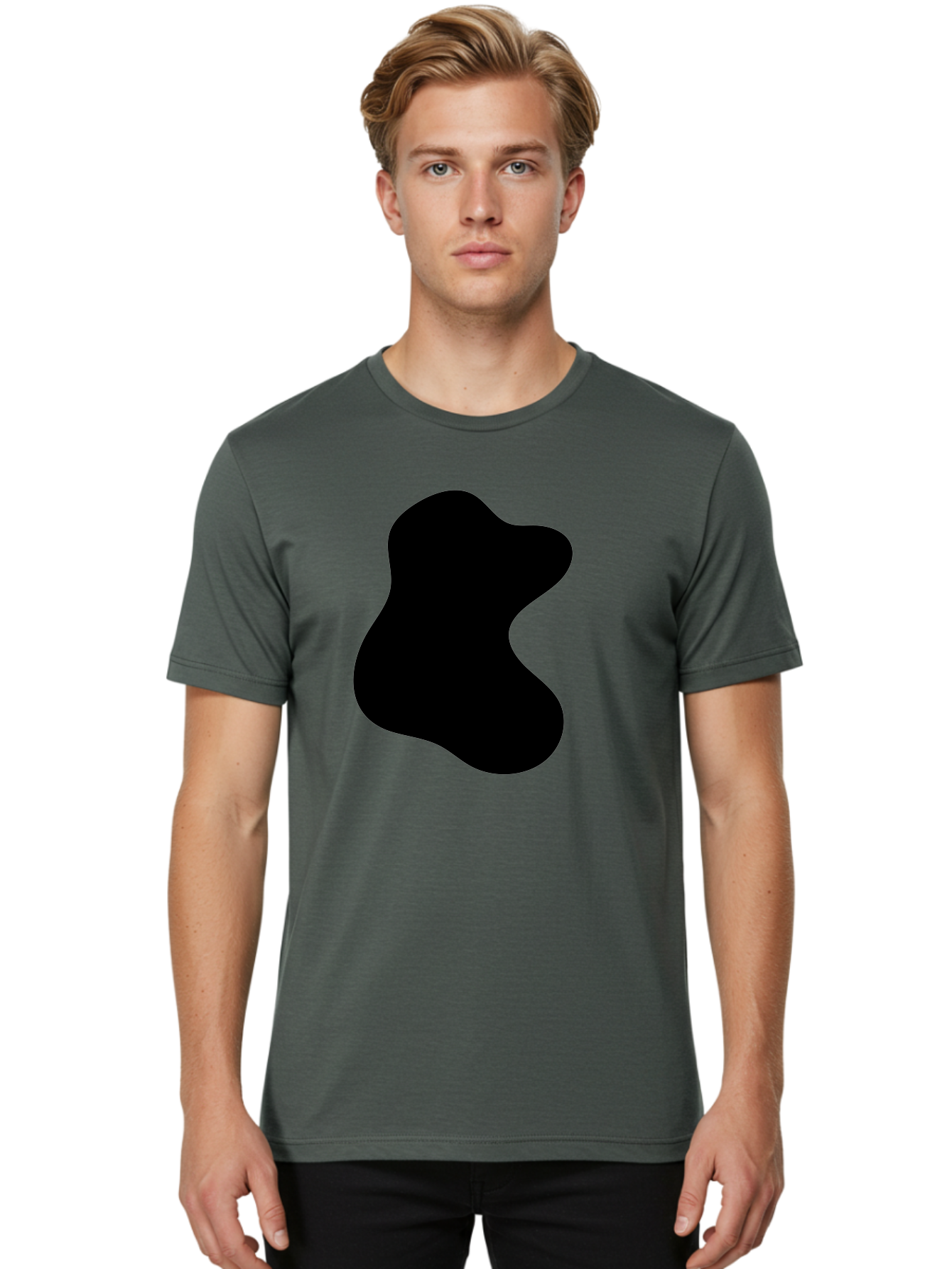 Black-Blob Men'S Graphic Tee, 100% Cotton, Comfortable Casual Summer Wear, Machine Washable, Black Blob Shape, Abstract Design, Irregular Form, Modern Art, Minimalist Style, Simple Shape, Unique Silhouette - Aaa366