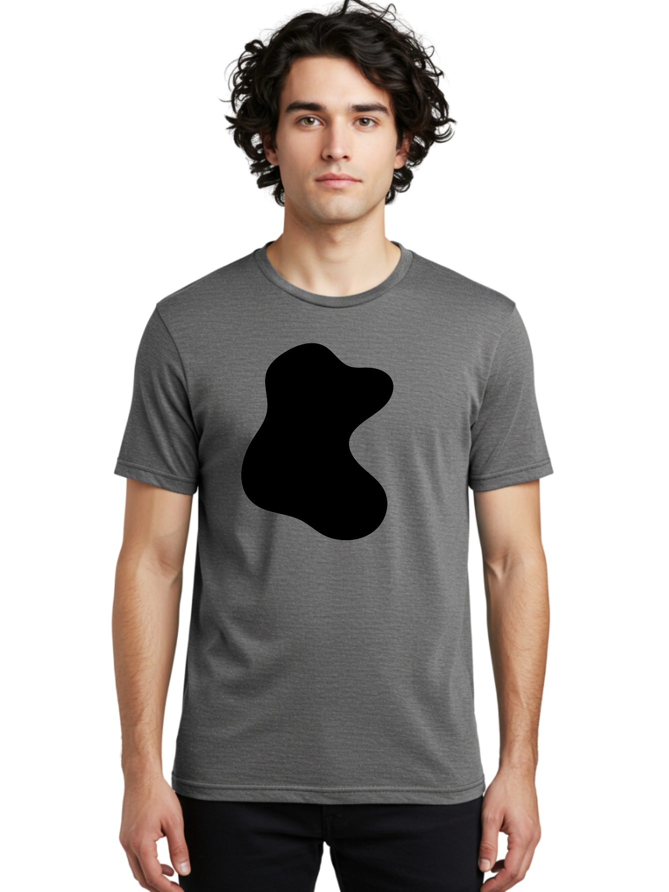 Black-Blob Men'S Graphic Tee, 100% Cotton, Comfortable Casual Summer Wear, Machine Washable, Black Blob Shape, Abstract Design, Irregular Form, Modern Art, Minimalist Style, Simple Shape, Unique Silhouette - Aaa366