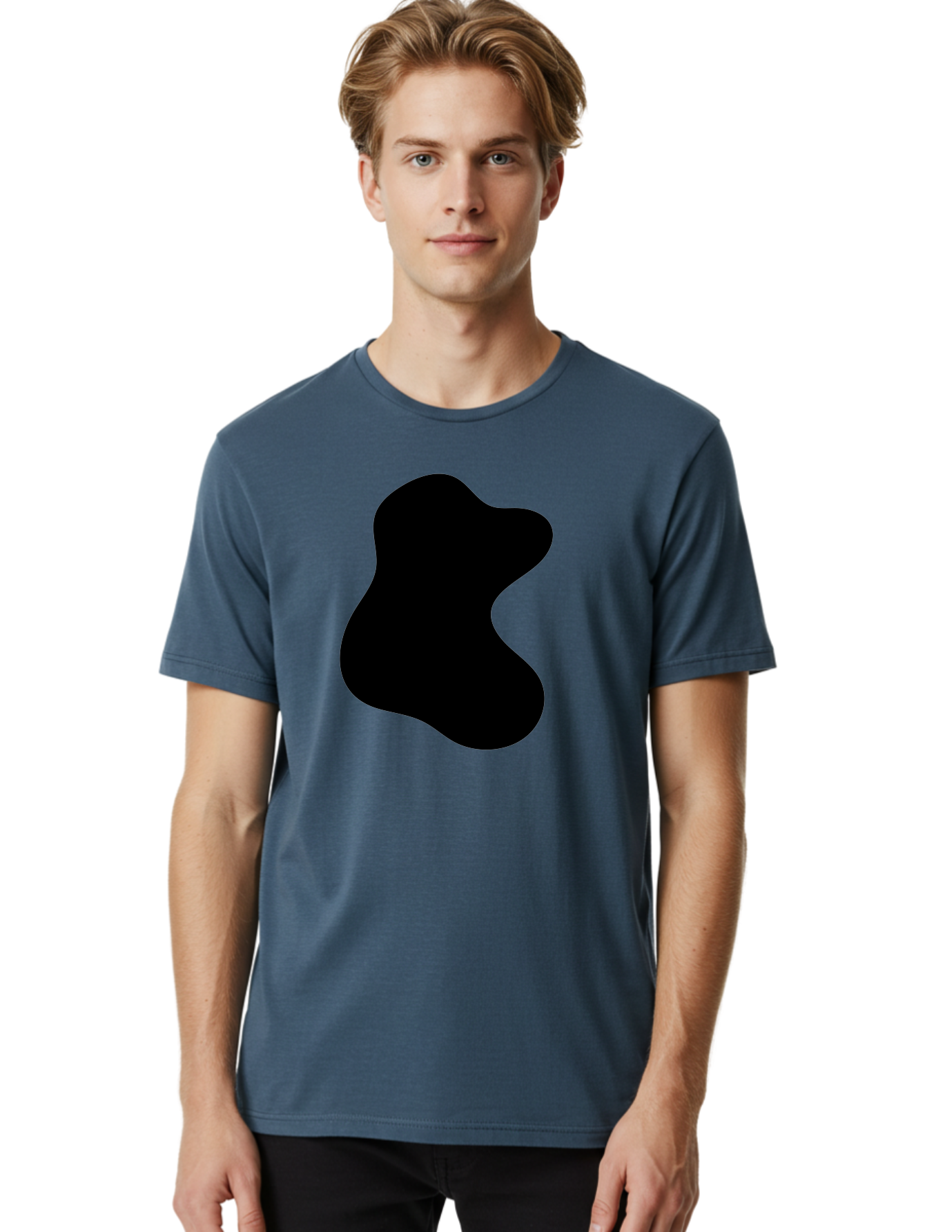 Black-Blob Men'S Graphic Tee, 100% Cotton, Comfortable Casual Summer Wear, Machine Washable, Black Blob Shape, Abstract Design, Irregular Form, Modern Art, Minimalist Style, Simple Shape, Unique Silhouette - Aaa366