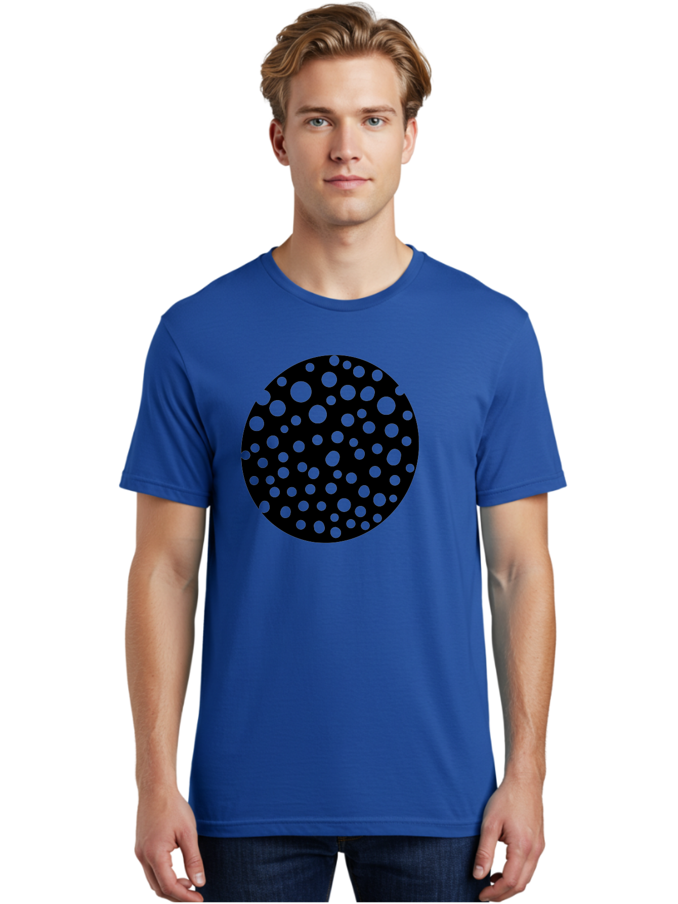 Black-Circle-With-Green-Dots Men'S Graphic Tee, 100% Cotton, Comfortable Casual Summer Wear, Machine Washable, Black Circle, Green Dots, Graphic Design, Abstract Art, Modern Pattern, Geometric Shapes, Simple Design, Bold Colors, - Aaa368