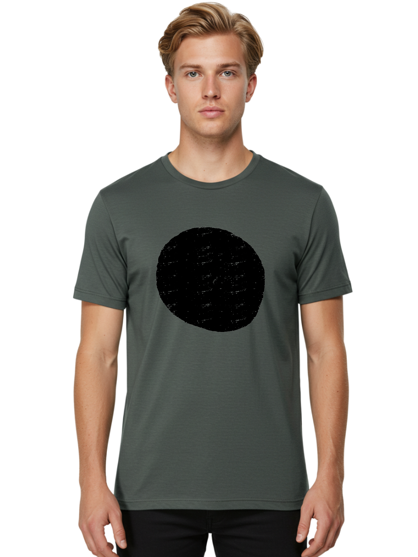 Black-Circle Men'S Graphic Tee, 100% Cotton, Comfortable Casual Summer Wear, Machine Washable, Black Circle, Abstract Shape, Digital Art, Modern Design, Minimalist Style, Geometric Figure, Simple Icon - Aaa369