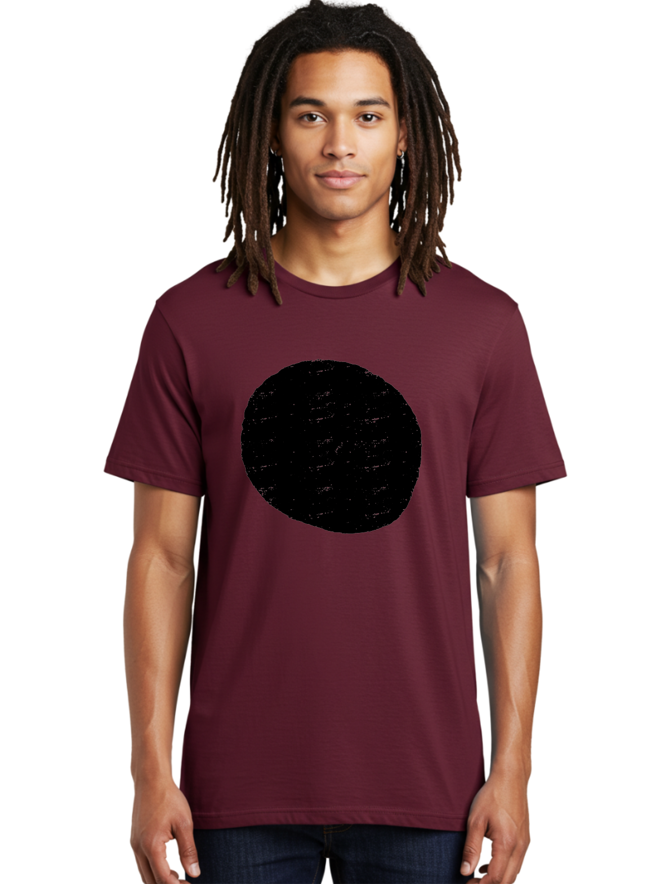 Black-Circle Men'S Graphic Tee, 100% Cotton, Comfortable Casual Summer Wear, Machine Washable, Black Circle, Abstract Shape, Digital Art, Modern Design, Minimalist Style, Geometric Figure, Simple Icon - Aaa369