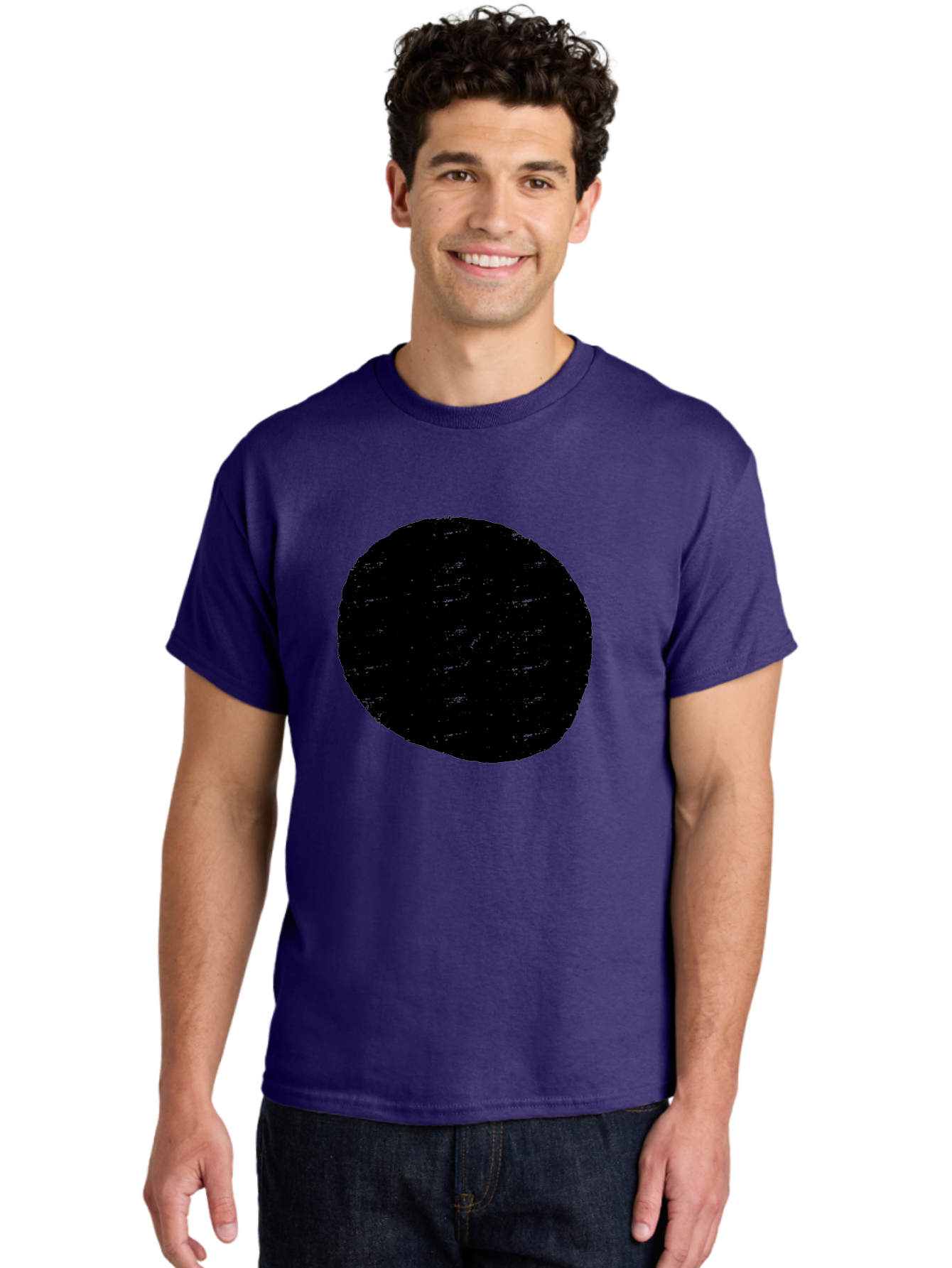 Black-Circle Men'S Graphic Tee, 100% Cotton, Comfortable Casual Summer Wear, Machine Washable, Black Circle, Abstract Shape, Digital Art, Modern Design, Minimalist Style, Geometric Figure, Simple Icon - Aaa369