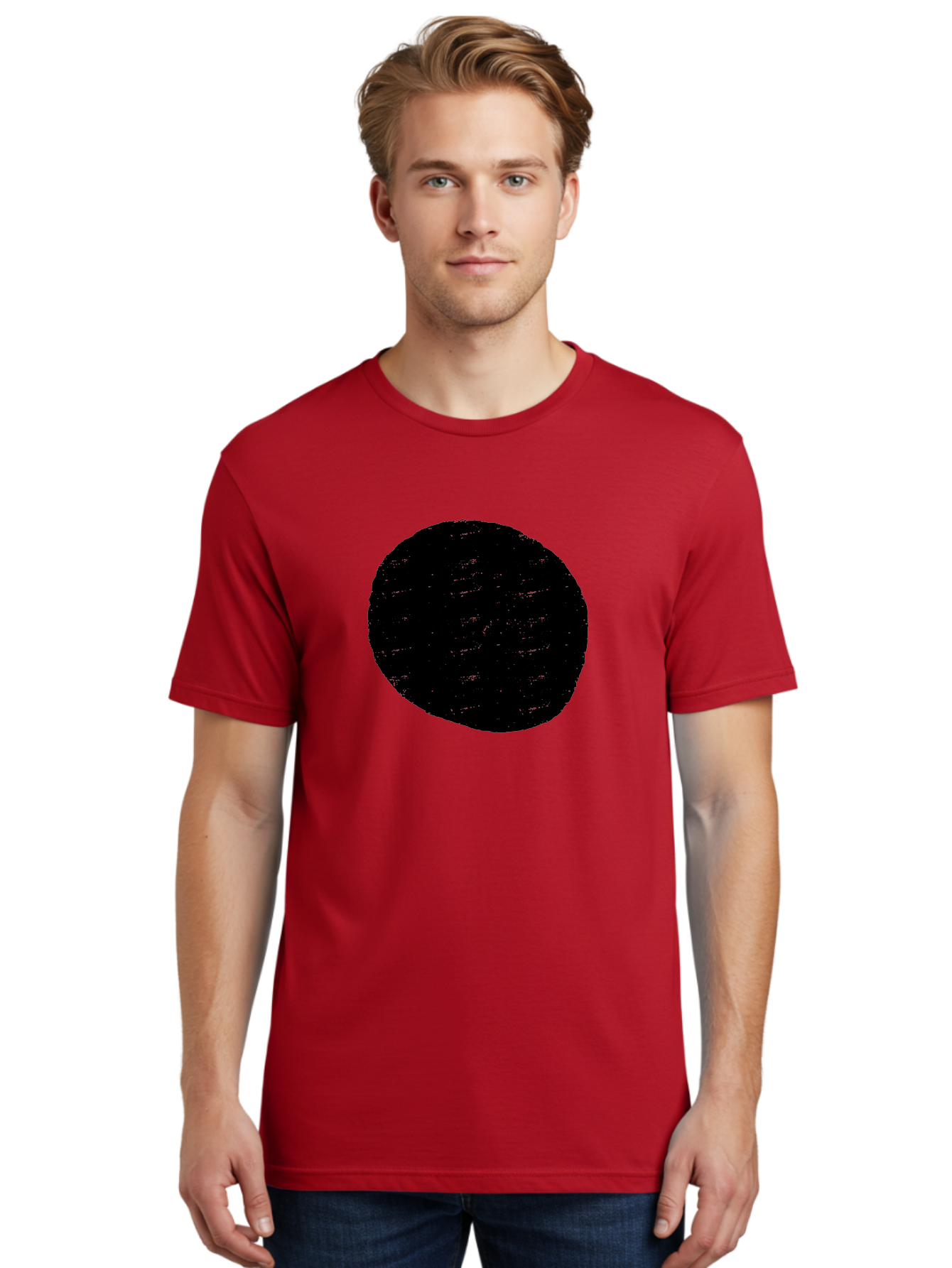 Black-Circle Men'S Graphic Tee, 100% Cotton, Comfortable Casual Summer Wear, Machine Washable, Black Circle, Abstract Shape, Digital Art, Modern Design, Minimalist Style, Geometric Figure, Simple Icon - Aaa369