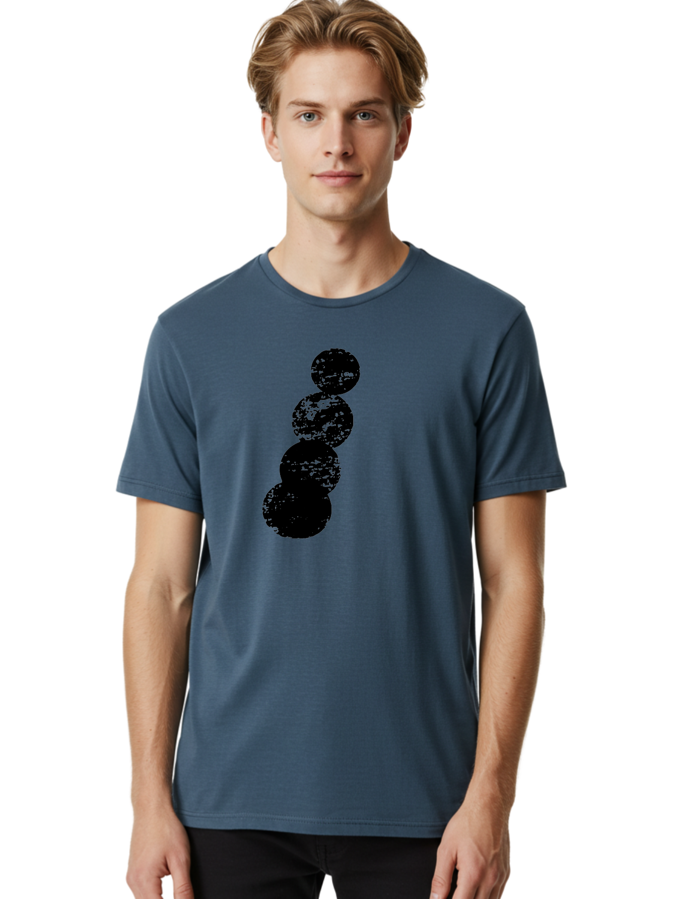 Black-Circles Men'S Graphic Tee, 100% Cotton, Comfortable Casual Summer Wear, Machine Washable, Black Spheres, Distressed Texture, Diagonal Alignment, Abstract Design, Modern Art, Creative Pattern, Minimalist Style, Grunge Effect, - Aaa370