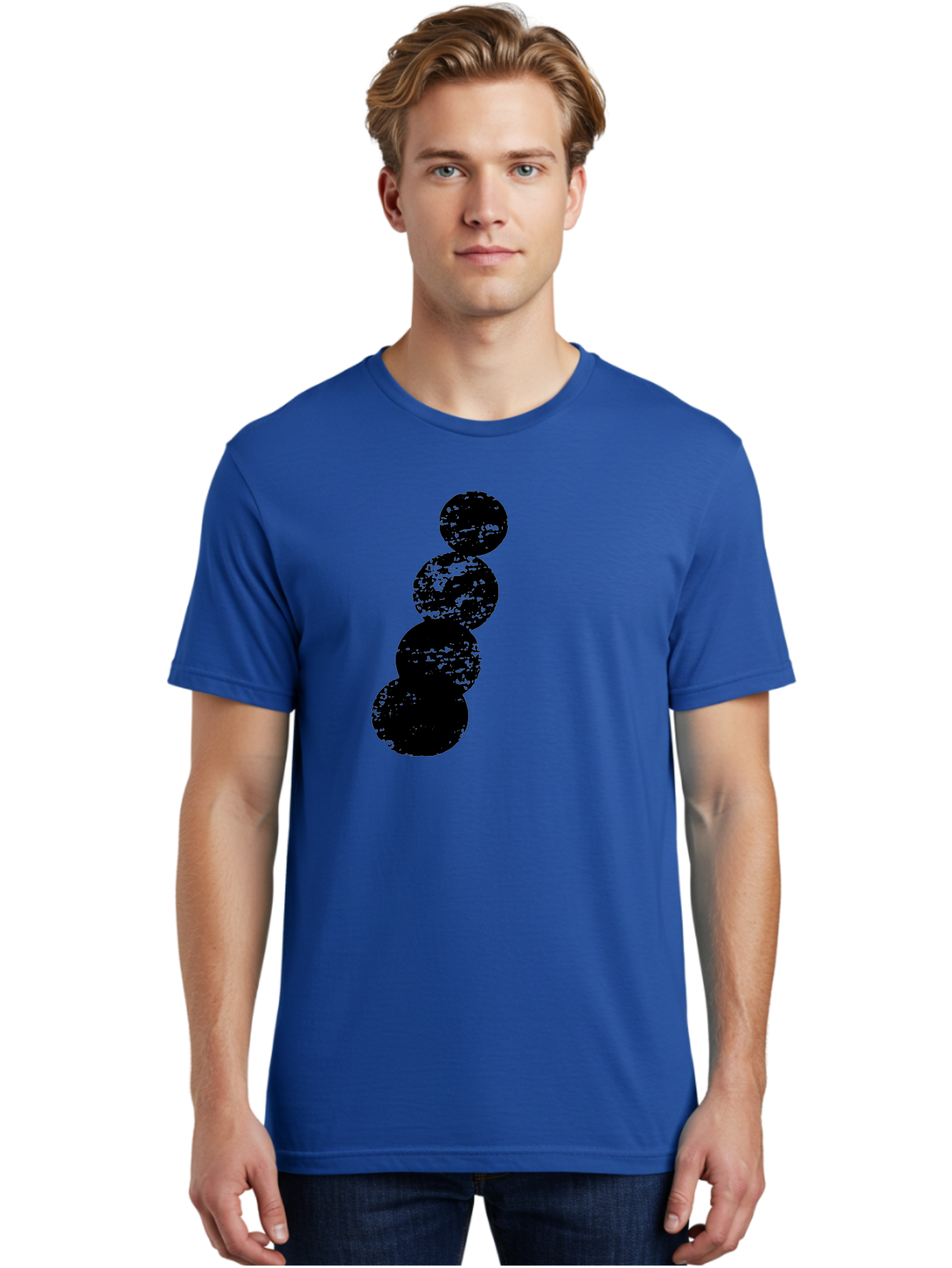 Black-Circles Men'S Graphic Tee, 100% Cotton, Comfortable Casual Summer Wear, Machine Washable, Black Spheres, Distressed Texture, Diagonal Alignment, Abstract Design, Modern Art, Creative Pattern, Minimalist Style, Grunge Effect, - Aaa370