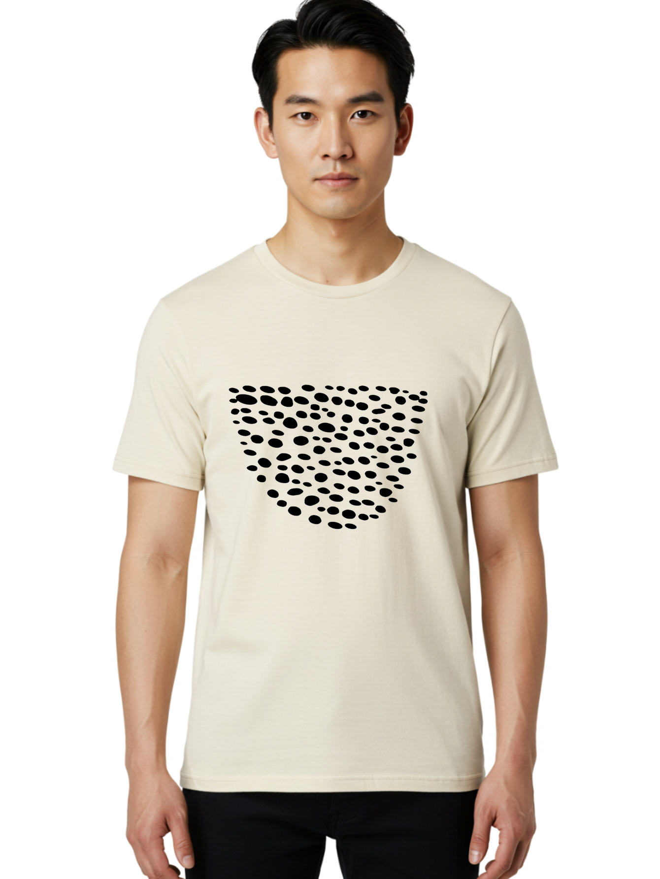 Black-Dots-Heart Men'S Graphic Tee, 100% Cotton, Comfortable Casual Summer Wear, Machine Washable, Black Dots Forming Heart Shape, Minimalist Design, Abstract Heart, Modern Art, Simple Graphics, Dot Pattern, Heart Illustration, Cute Design - Aaa371