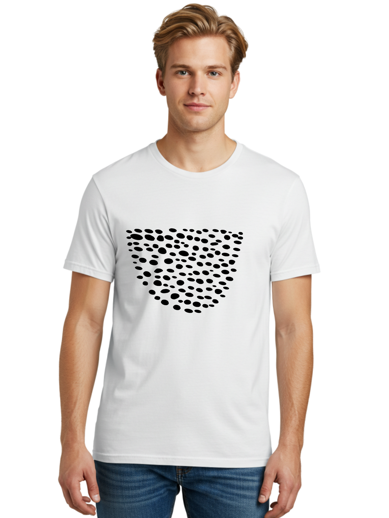 Black-Dots-Heart Men'S Graphic Tee, 100% Cotton, Comfortable Casual Summer Wear, Machine Washable, Black Dots Forming Heart Shape, Minimalist Design, Abstract Heart, Modern Art, Simple Graphics, Dot Pattern, Heart Illustration, Cute Design - Aaa371