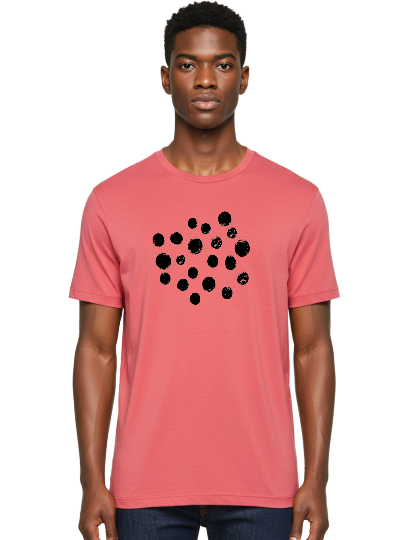 Black-Dots Men'S Graphic Tee, 100% Cotton, Comfortable Casual Summer Wear, Machine Washable, Black Dots, Scattered Dots, Round Shapes, Abstract Design, Creative Pattern, Artistic Elements, Modern Graphic, Simple Shapes - Aaa372