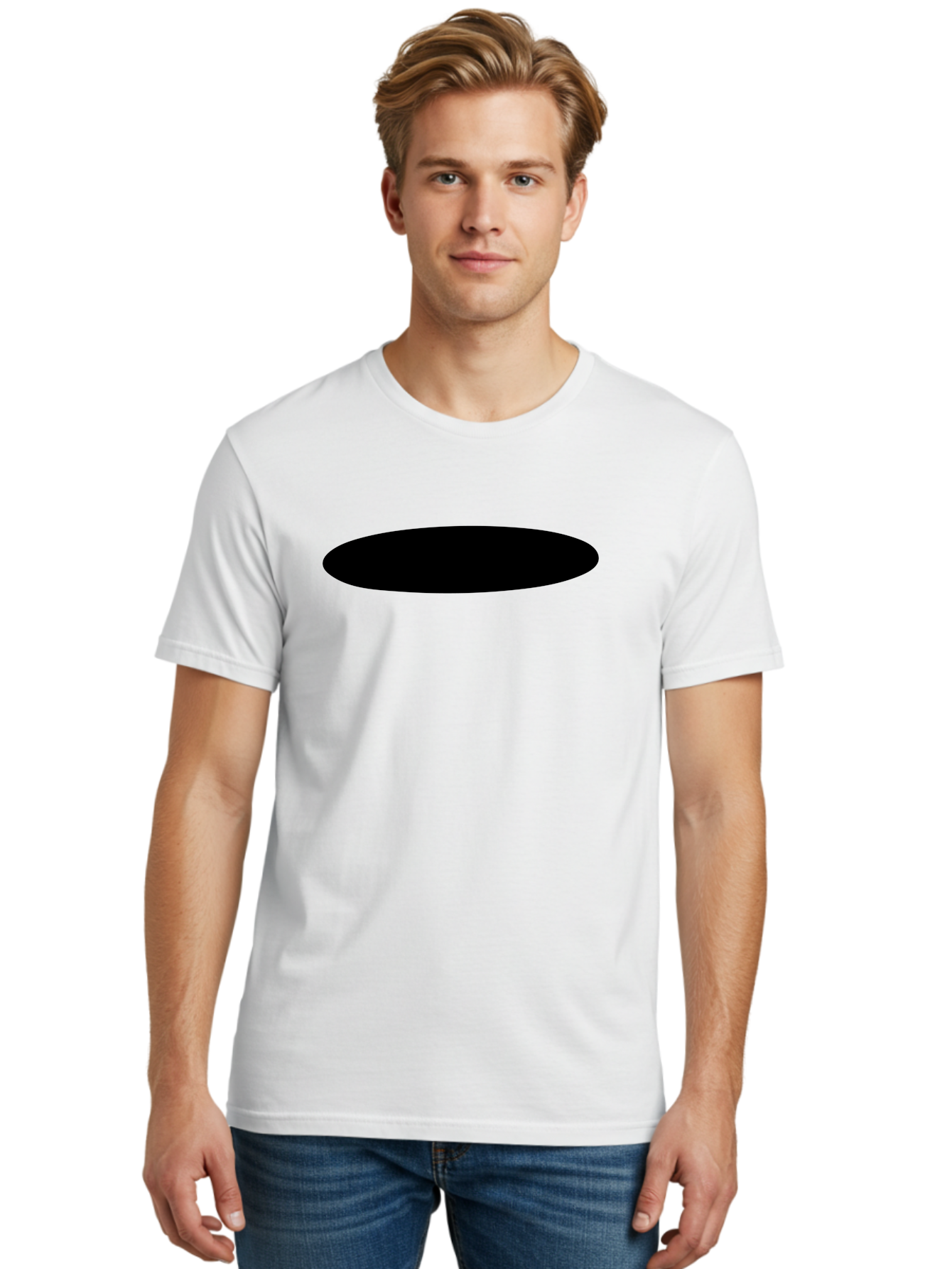 Black-Ellipse Men'S Graphic Tee, 100% Cotton, Comfortable Casual Summer Wear, Machine Washable, Black Ellipse, Minimalist Design, Simple Shape, Abstract Art, Geometric Figure, Modern Graphic - Aaa373