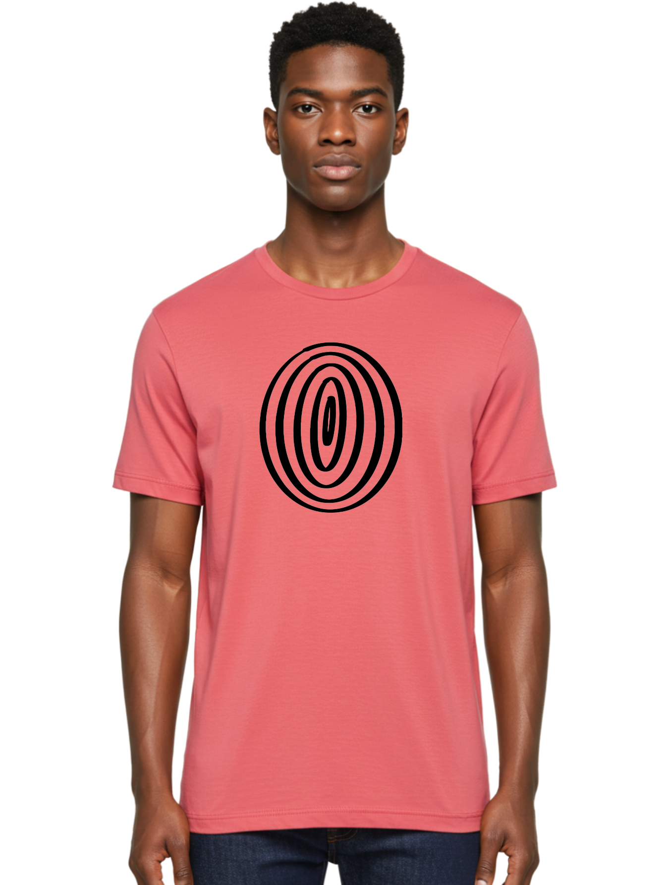 Black-Elliptical-Rings Men'S Graphic Tee, 100% Cotton, Comfortable Casual Summer Wear, Machine Washable, Concentric Circles, Abstract Art, Modern Design, Minimalist Pattern, Black Lines, Geometric Shape, Optical Illusion, Hypnotic Effect - Aaa374