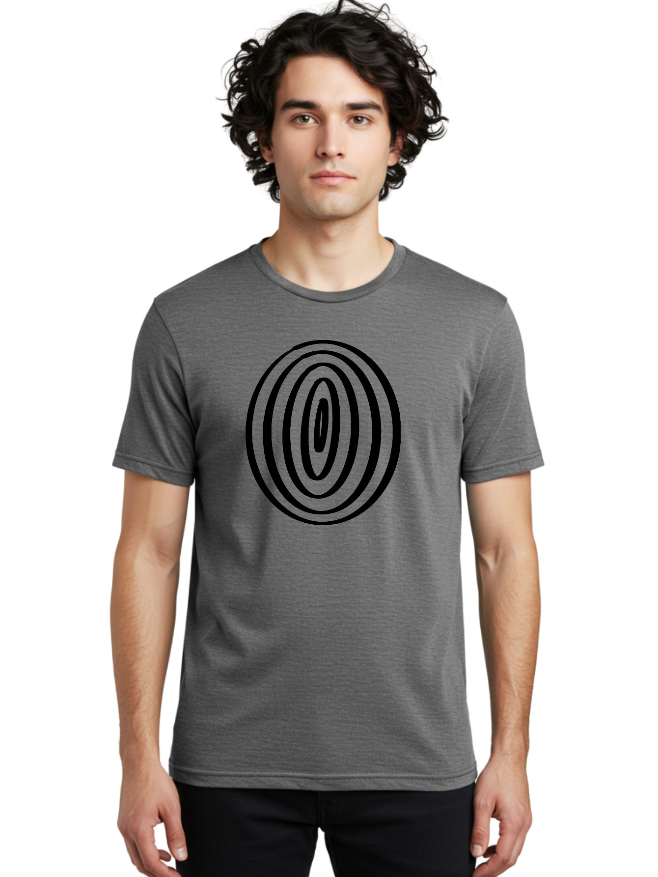 Black-Elliptical-Rings Men'S Graphic Tee, 100% Cotton, Comfortable Casual Summer Wear, Machine Washable, Concentric Circles, Abstract Art, Modern Design, Minimalist Pattern, Black Lines, Geometric Shape, Optical Illusion, Hypnotic Effect - Aaa374