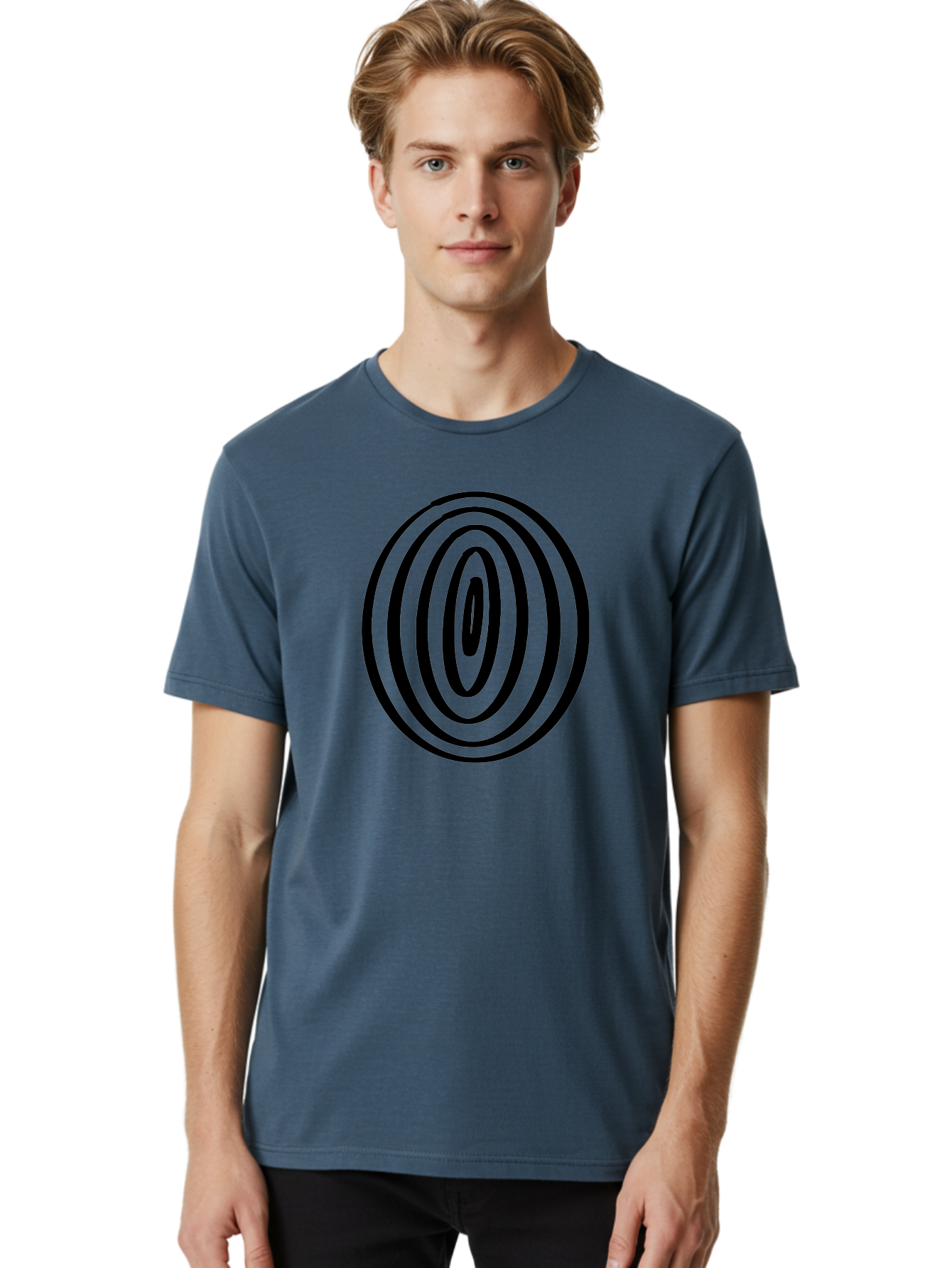 Black-Elliptical-Rings Men'S Graphic Tee, 100% Cotton, Comfortable Casual Summer Wear, Machine Washable, Concentric Circles, Abstract Art, Modern Design, Minimalist Pattern, Black Lines, Geometric Shape, Optical Illusion, Hypnotic Effect - Aaa374