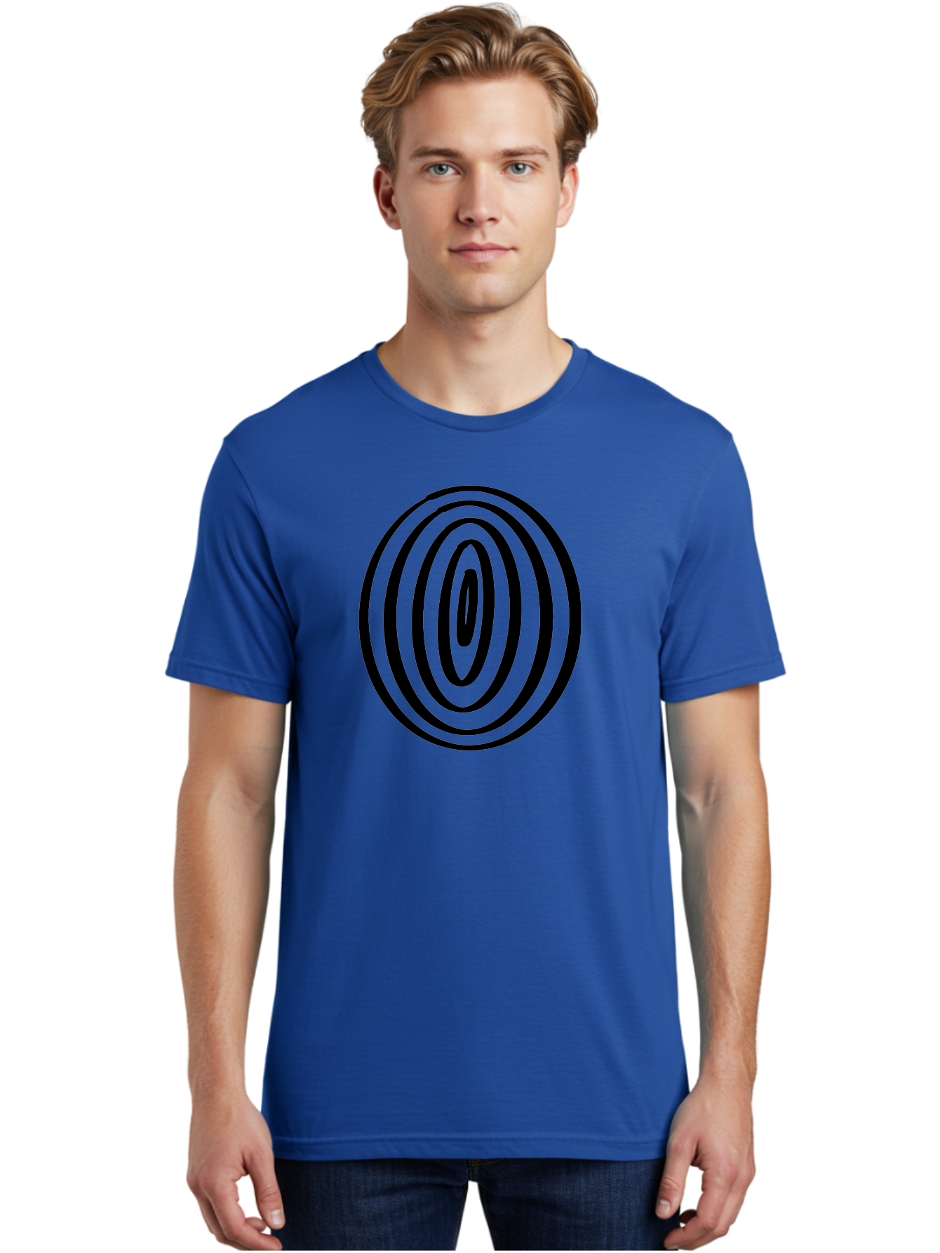 Black-Elliptical-Rings Men'S Graphic Tee, 100% Cotton, Comfortable Casual Summer Wear, Machine Washable, Concentric Circles, Abstract Art, Modern Design, Minimalist Pattern, Black Lines, Geometric Shape, Optical Illusion, Hypnotic Effect - Aaa374