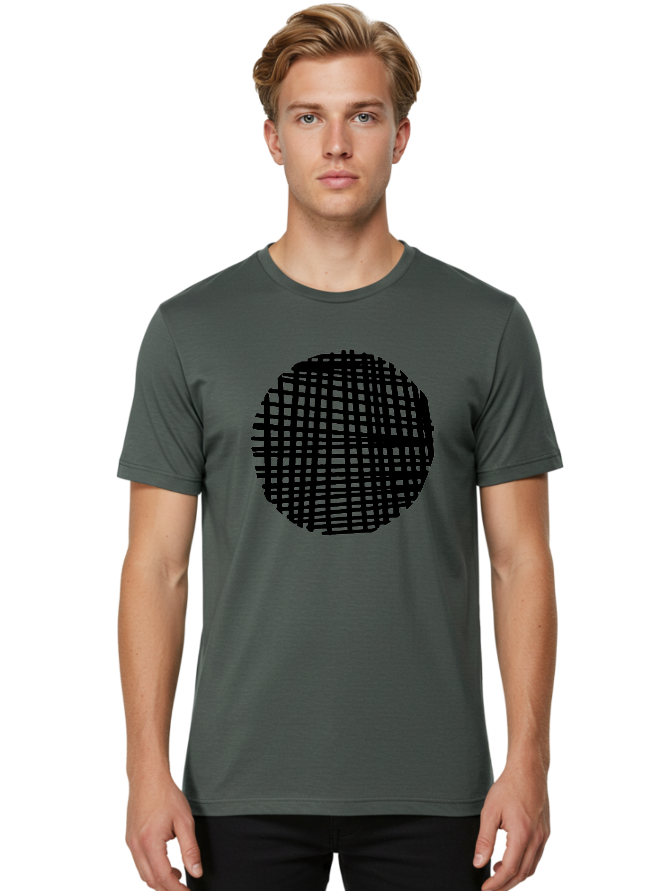 Black-Grid-Circle Men'S Graphic Tee, 100% Cotton, Comfortable Casual Summer Wear, Machine Washable, Disco Ball, Grid Pattern, Abstract Design, Black And Green, Modern Art, Geometric Shape, Spherical Object, Shiny Surface, Party Decoration - Aaa375
