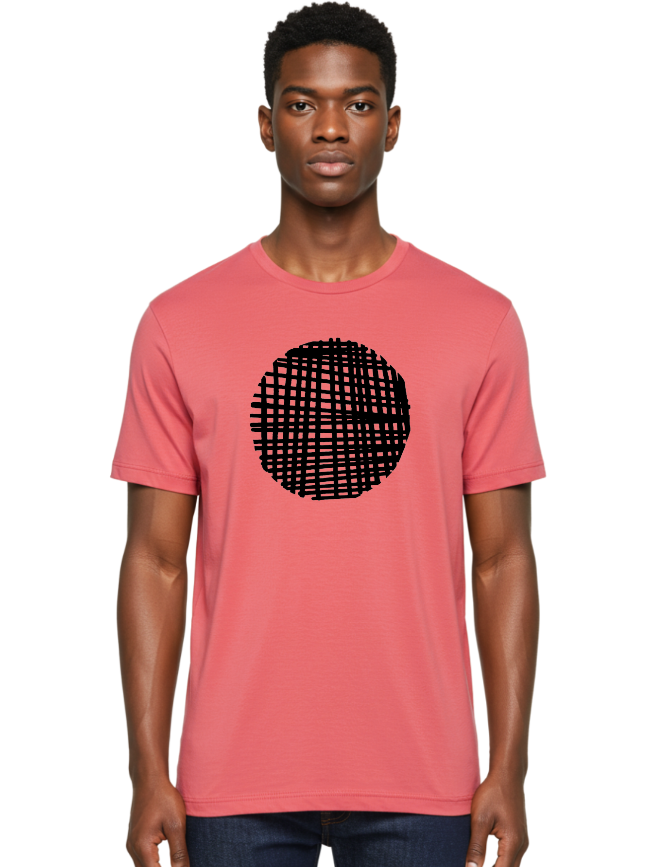 Black-Grid-Circle Men'S Graphic Tee, 100% Cotton, Comfortable Casual Summer Wear, Machine Washable, Disco Ball, Grid Pattern, Abstract Design, Black And Green, Modern Art, Geometric Shape, Spherical Object, Shiny Surface, Party Decoration - Aaa375
