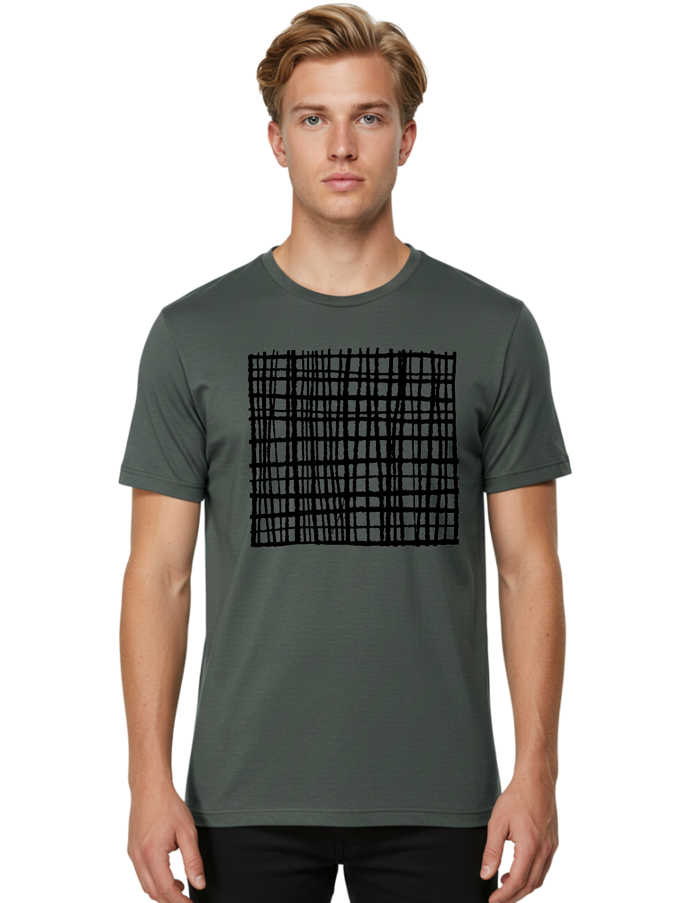 Black-Grid Men'S Graphic Tee, 100% Cotton, Comfortable Casual Summer Wear, Machine Washable, Black Grid Pattern, Graphic Design, Abstract Art, Geometric Shape, Modern Style, Contemporary Design, Grid Texture - Aaa376