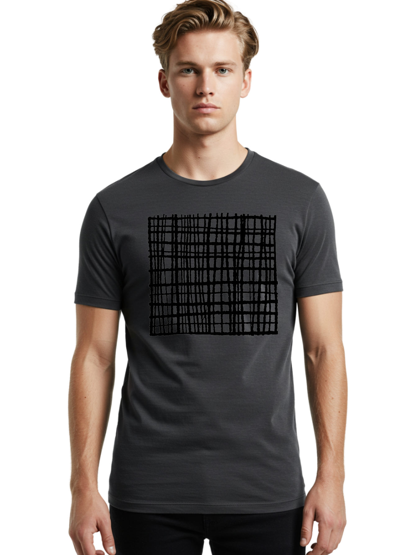 Black-Grid Men'S Graphic Tee, 100% Cotton, Comfortable Casual Summer Wear, Machine Washable, Black Grid Pattern, Graphic Design, Abstract Art, Geometric Shape, Modern Style, Contemporary Design, Grid Texture - Aaa376