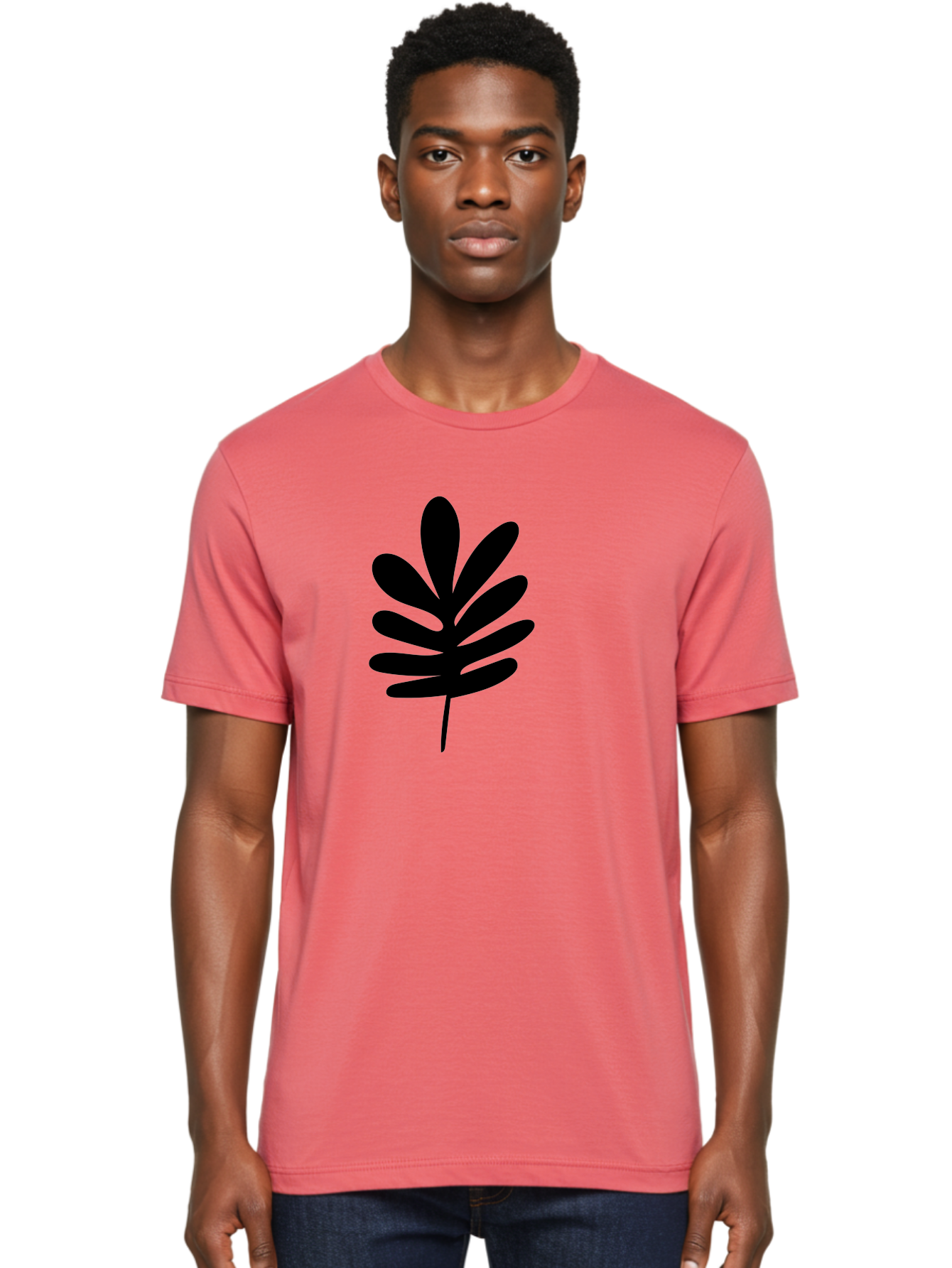 Black-Leaf-1 Men'S Graphic Tee, 100% Cotton, Comfortable Casual Summer Wear, Machine Washable, Schefflera Leaf, Black Silhouette, Minimalist Design, Simple Leaf, Foliage Icon, Botanical Graphic, Modern Art, Leaf Illustration - Aaa377