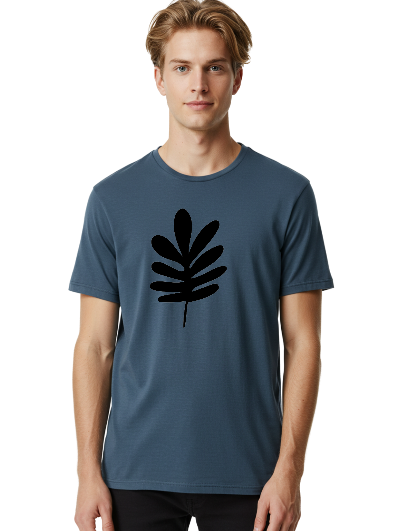Black-Leaf-1 Men'S Graphic Tee, 100% Cotton, Comfortable Casual Summer Wear, Machine Washable, Schefflera Leaf, Black Silhouette, Minimalist Design, Simple Leaf, Foliage Icon, Botanical Graphic, Modern Art, Leaf Illustration - Aaa377