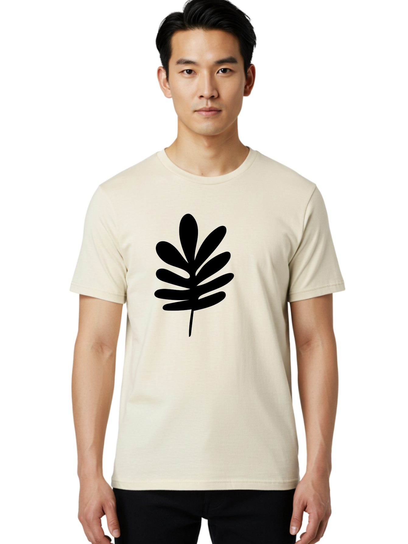 Black-Leaf-1 Men'S Graphic Tee, 100% Cotton, Comfortable Casual Summer Wear, Machine Washable, Schefflera Leaf, Black Silhouette, Minimalist Design, Simple Leaf, Foliage Icon, Botanical Graphic, Modern Art, Leaf Illustration - Aaa377