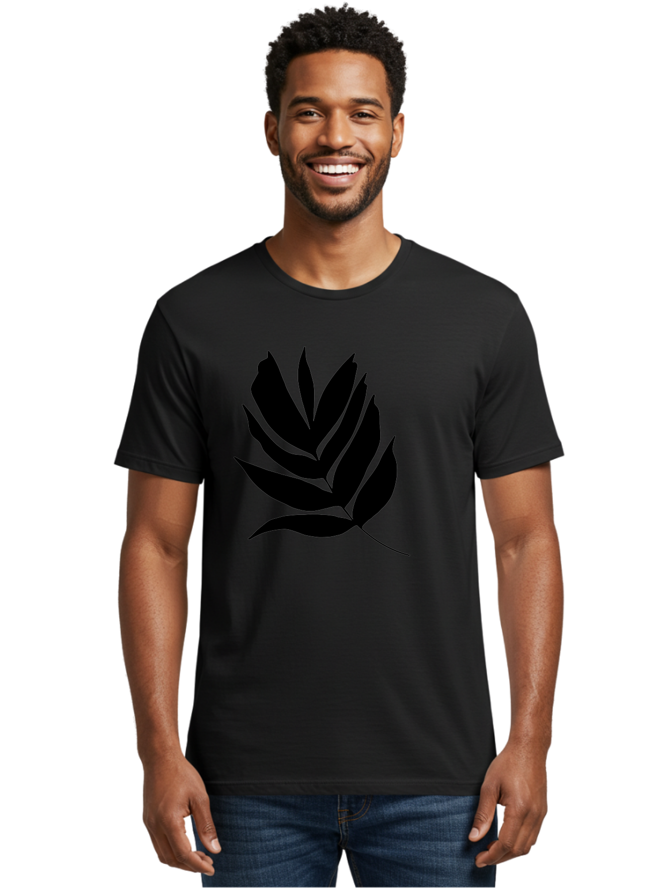 Black-Leaf-Silhouette Men'S Graphic Tee, 100% Cotton, Comfortable Casual Summer Wear, Machine Washable, Leaf Silhouette, Black Leaves, Minimalist Design, Plant Illustration, Simple Shapes, Botanical Art, Leafy Graphic, Nature-Inspired, - Aaa378