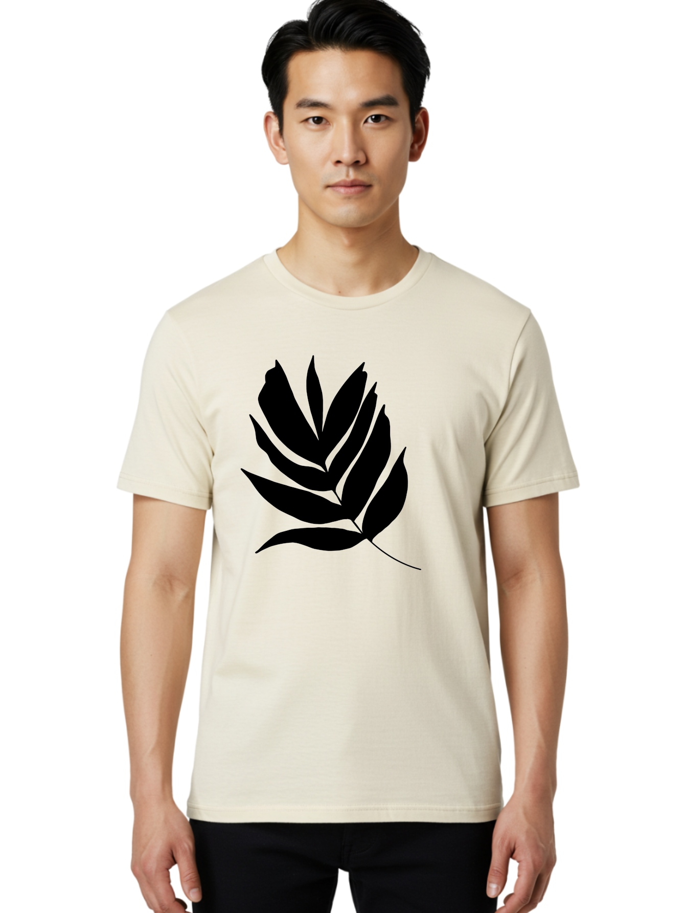 Black-Leaf-Silhouette Men'S Graphic Tee, 100% Cotton, Comfortable Casual Summer Wear, Machine Washable, Leaf Silhouette, Black Leaves, Minimalist Design, Plant Illustration, Simple Shapes, Botanical Art, Leafy Graphic, Nature-Inspired, - Aaa378
