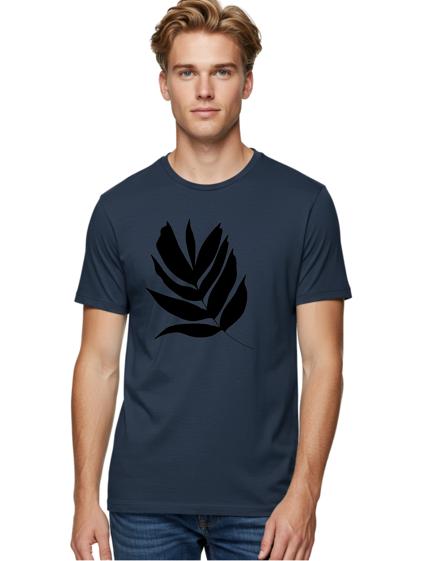 Black-Leaf-Silhouette Men'S Graphic Tee, 100% Cotton, Comfortable Casual Summer Wear, Machine Washable, Leaf Silhouette, Black Leaves, Minimalist Design, Plant Illustration, Simple Shapes, Botanical Art, Leafy Graphic, Nature-Inspired, - Aaa378