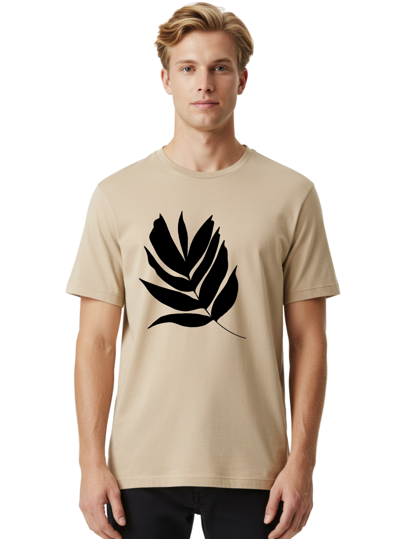 Black-Leaf-Silhouette Men'S Graphic Tee, 100% Cotton, Comfortable Casual Summer Wear, Machine Washable, Leaf Silhouette, Black Leaves, Minimalist Design, Plant Illustration, Simple Shapes, Botanical Art, Leafy Graphic, Nature-Inspired, - Aaa378