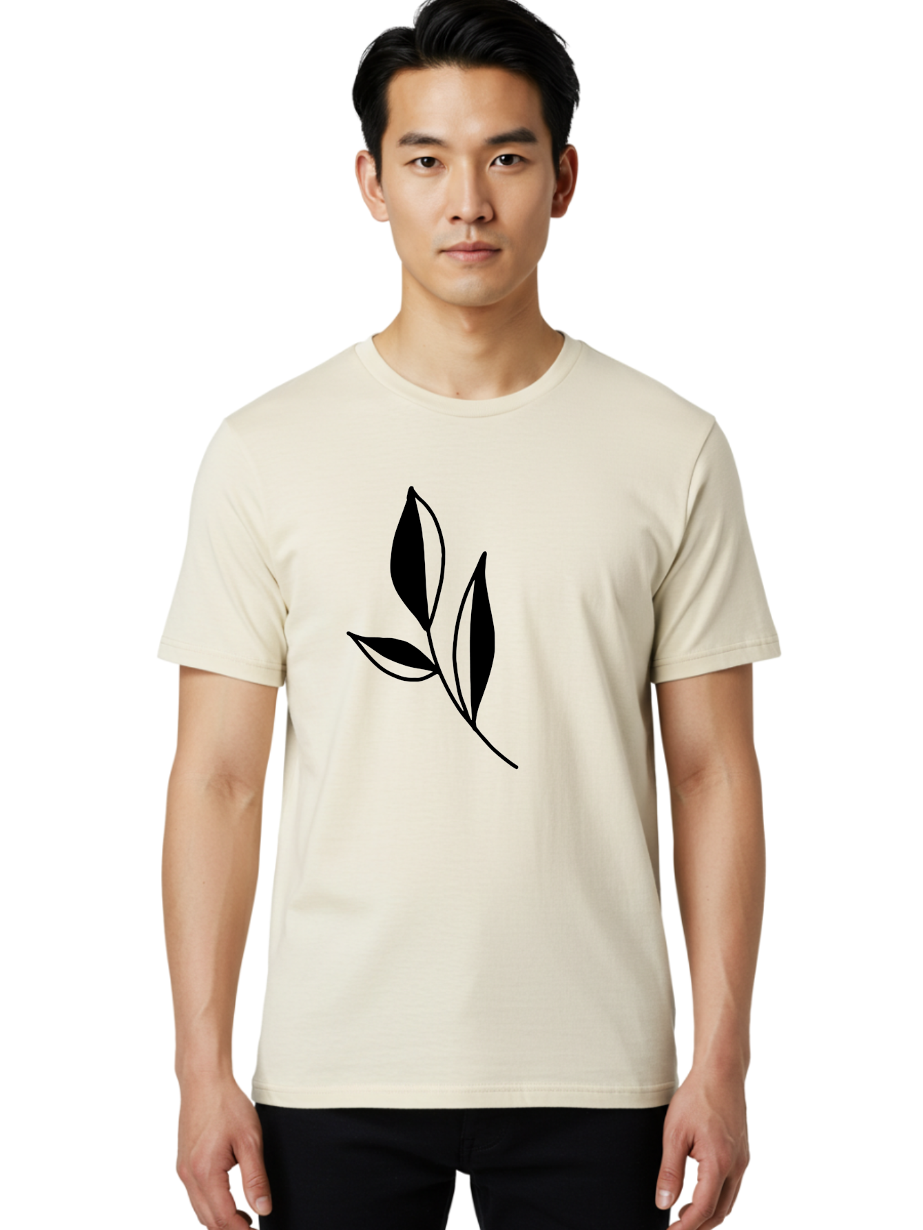 Black-Leaf Men'S Graphic Tee, 100% Cotton, Comfortable Casual Summer Wear, Machine Washable, Simple Leaf Design, Black Leaves, Minimalist Art, Nature Inspired, Botanical Illustration, Elegant Graphics, Leaf Silhouette - Aaa379