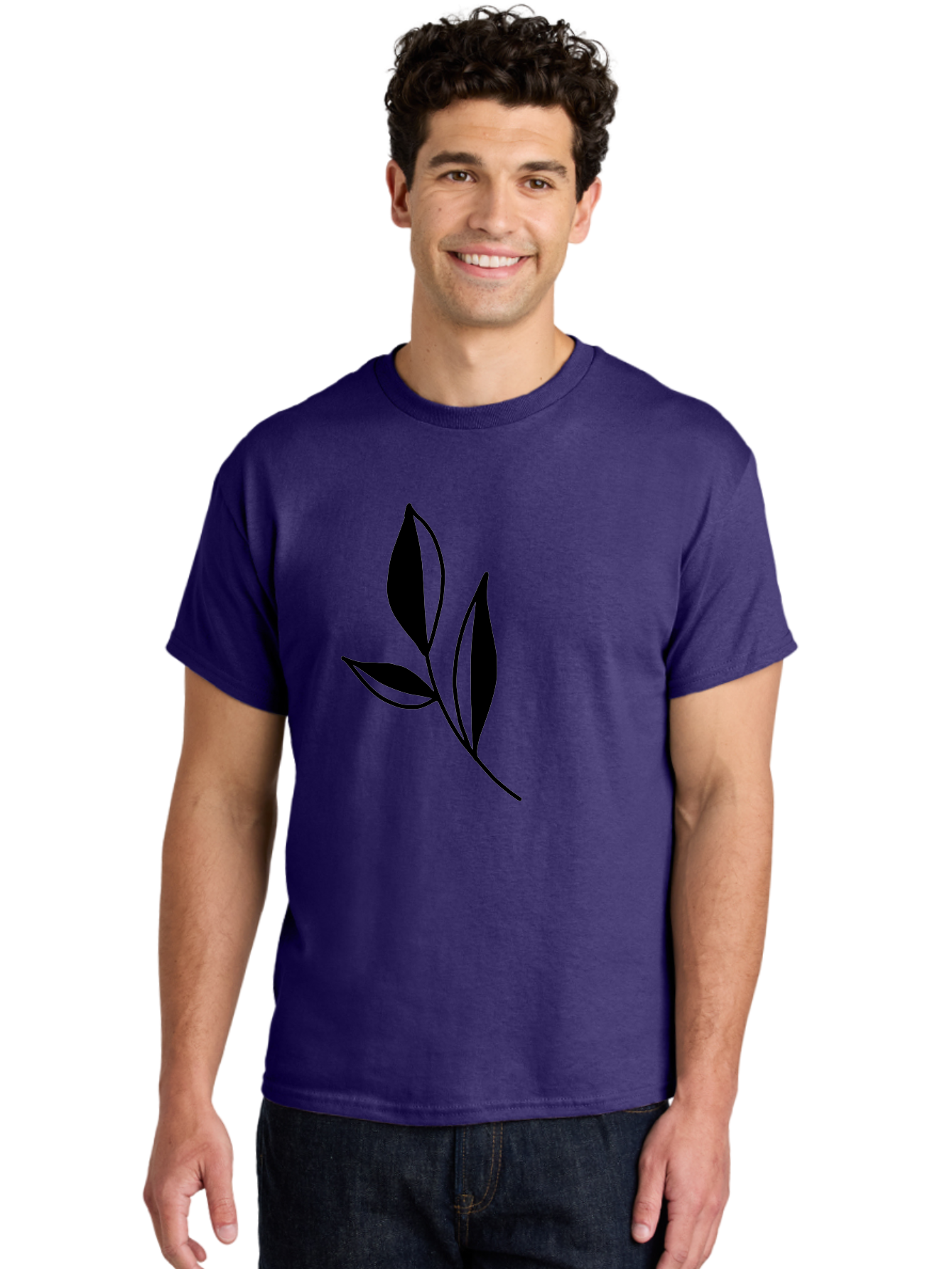 Black-Leaf Men'S Graphic Tee, 100% Cotton, Comfortable Casual Summer Wear, Machine Washable, Simple Leaf Design, Black Leaves, Minimalist Art, Nature Inspired, Botanical Illustration, Elegant Graphics, Leaf Silhouette - Aaa379