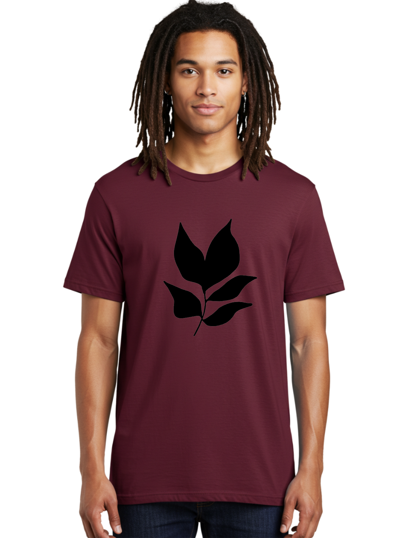 Black-Leaves-1 Men'S Graphic Tee, 100% Cotton, Comfortable Casual Summer Wear, Machine Washable, Five Leaves On Stem, Black Silhouette, Simple Design, Elegant Graphics, Minimalist Art, Leaf Icon, Nature-Inspired - Aaa380