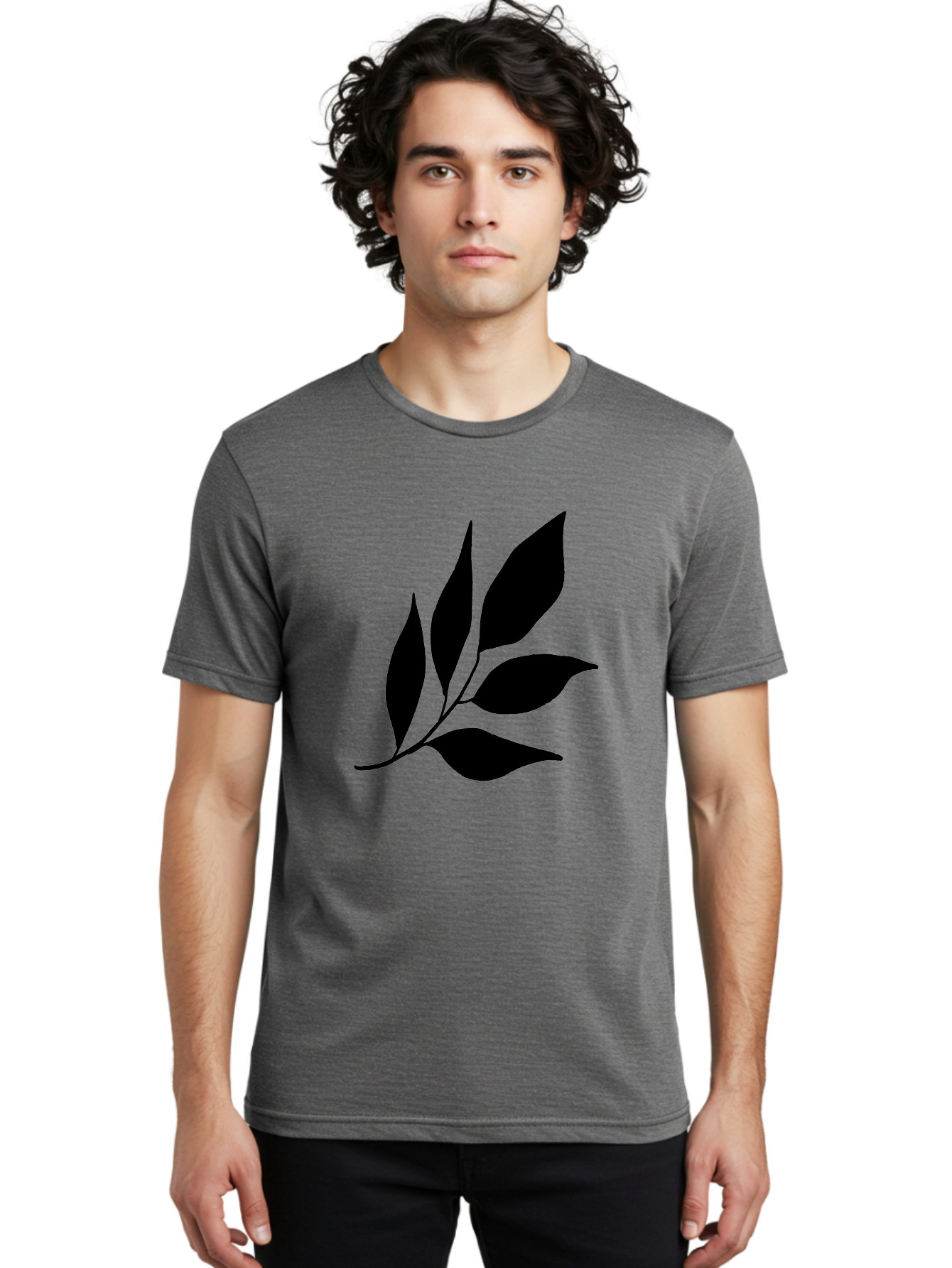 Black-Leaves-3 Men'S Graphic Tee, 100% Cotton, Comfortable Casual Summer Wear, Machine Washable, Black Leaves, Leafy Branch, Natural Elements, Simple Graphics, Minimalist Design, Leaf Silhouette, Botanical Illustration - Aaa382