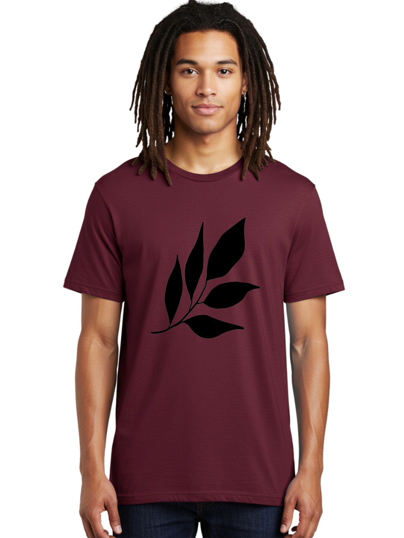 Black-Leaves-3 Men'S Graphic Tee, 100% Cotton, Comfortable Casual Summer Wear, Machine Washable, Black Leaves, Leafy Branch, Natural Elements, Simple Graphics, Minimalist Design, Leaf Silhouette, Botanical Illustration - Aaa382